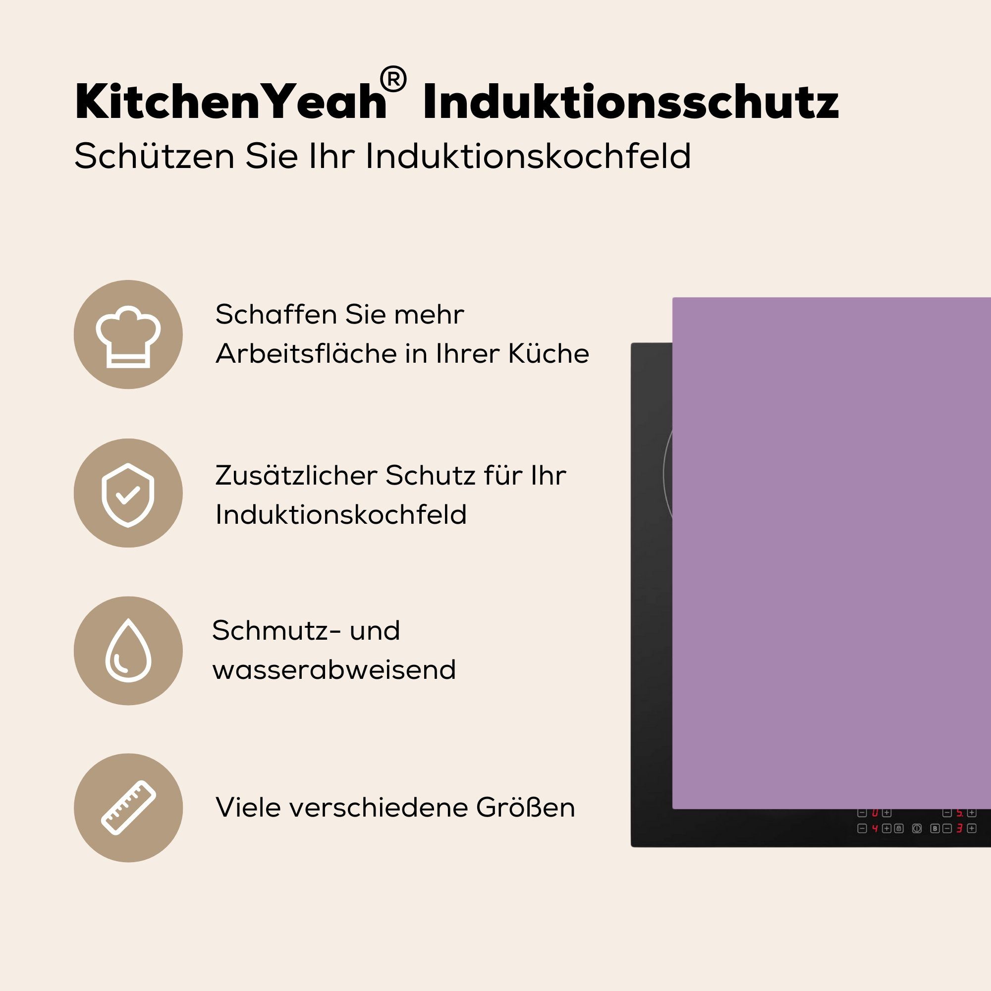 Schutz Einfarbig, Herdblende-/Abdeckplatte Induktionskochfeld - Farben - 81x52 für MuchoWow tlg), Violett - die küche, - Innenbereich Farbe (1 cm, Ceranfeldabdeckung Vinyl,