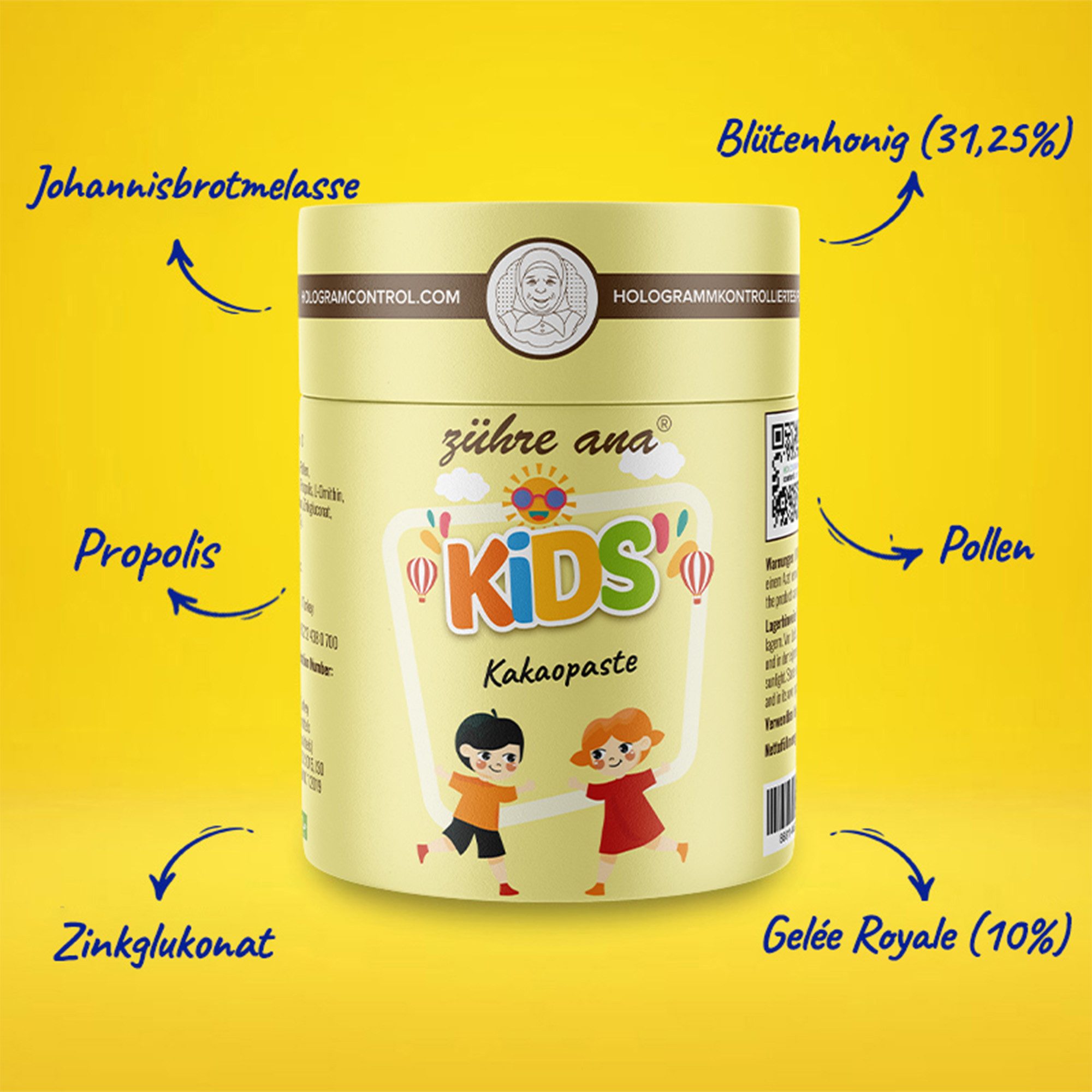 Zühre Ana® Kinder Kakao Paste-Gelée Royale, Melasse, Honig Multivitamin für Kinde Paste, 240 g, Kakaomasse für Kinder - Appetitverstärker Vitamine für Kinder
