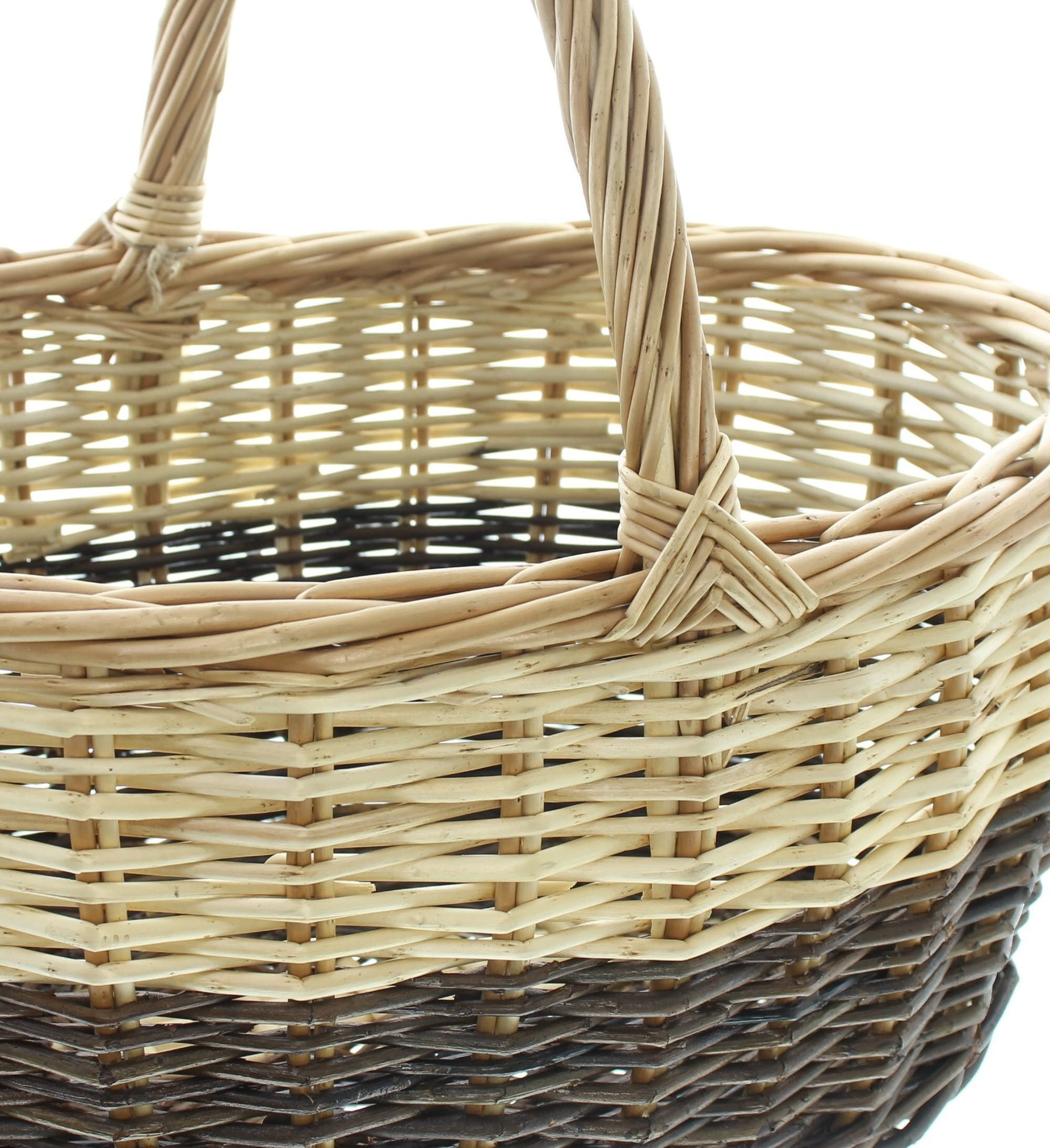 Dekoleidenschaft Einkaufskorb "Bicolor" Weide, groß, Weidenkorb mit Henkel, Flechtkorb, Picknickkorb
