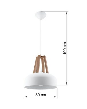 Licht-Erlebnisse Pendelleuchte MANILIA, ohne Leuchtmittel, Weiße Hängelampe Metall Holz rund Ø30cm Retro Design Esstisch Küche