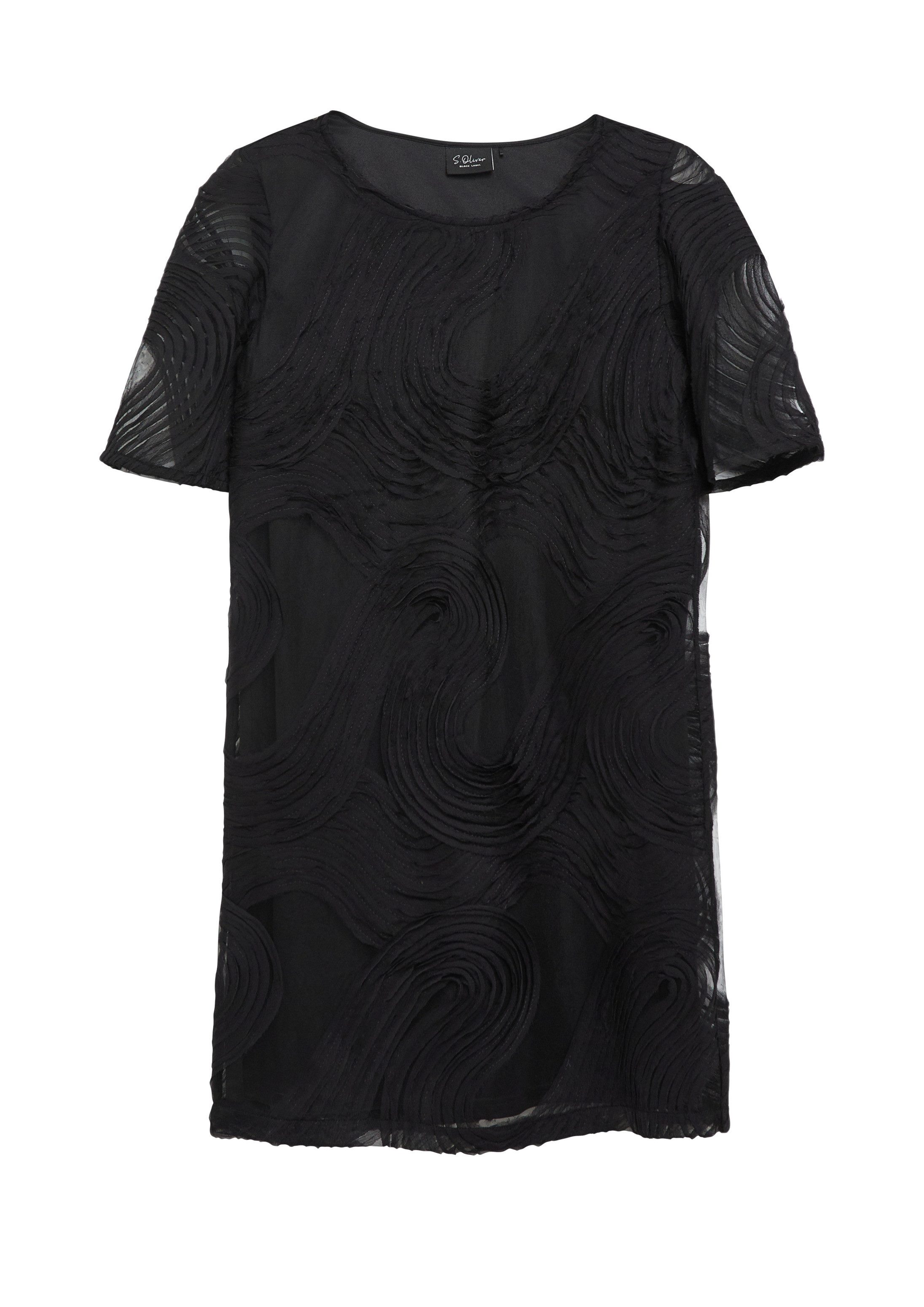 s.Oliver Midikleid Kleid Kleid mit U-Boot-Ausschnitt und Chiffon-Wellen-Muster