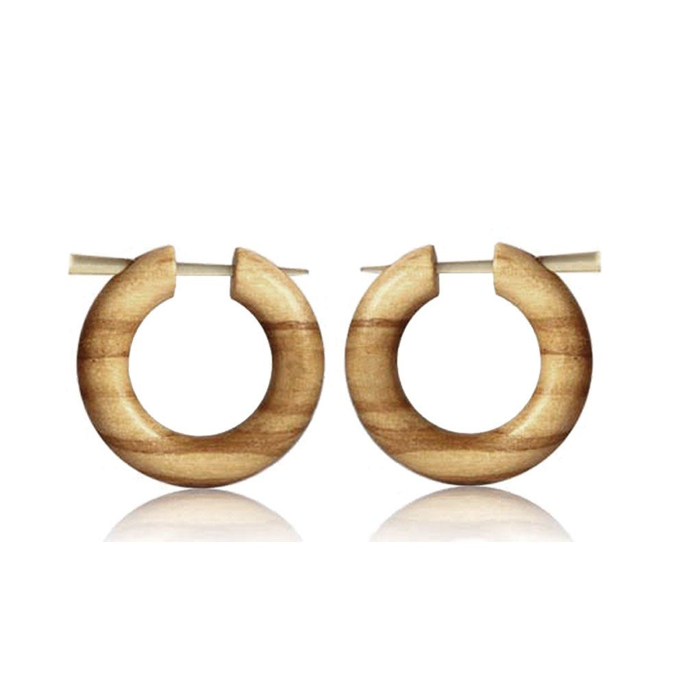 Paar Creolen Holzohrringe Holz Creolen Olivenholz natur braun Horn Pinohrringe