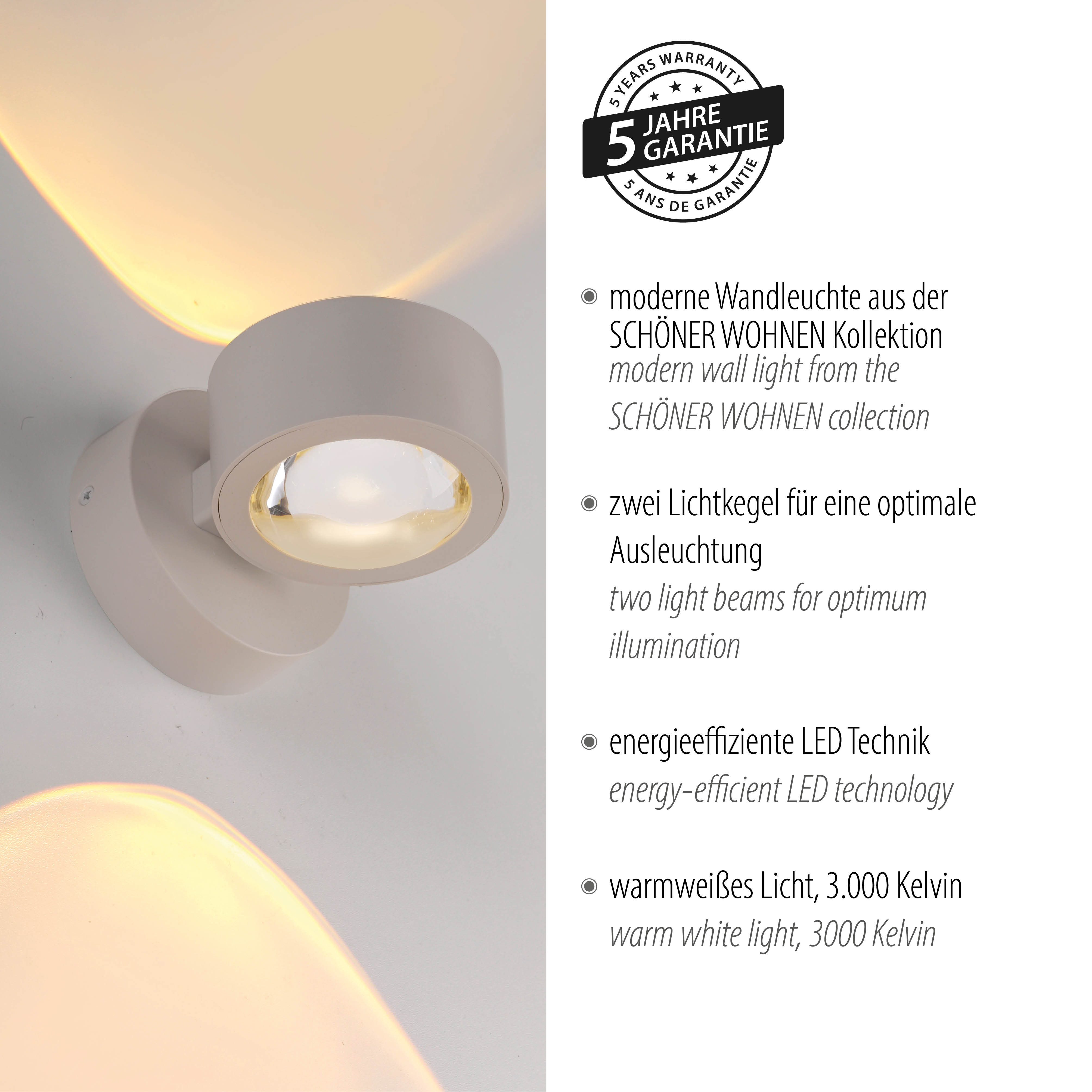SCHÖNER WOHNEN-Kollektion LED Wandleuchte CHIA, LED fest integriert, Warmweiß, SCHÖNER WOHNEN Kollektion, Up- und Downlight – Bild 5 von 5