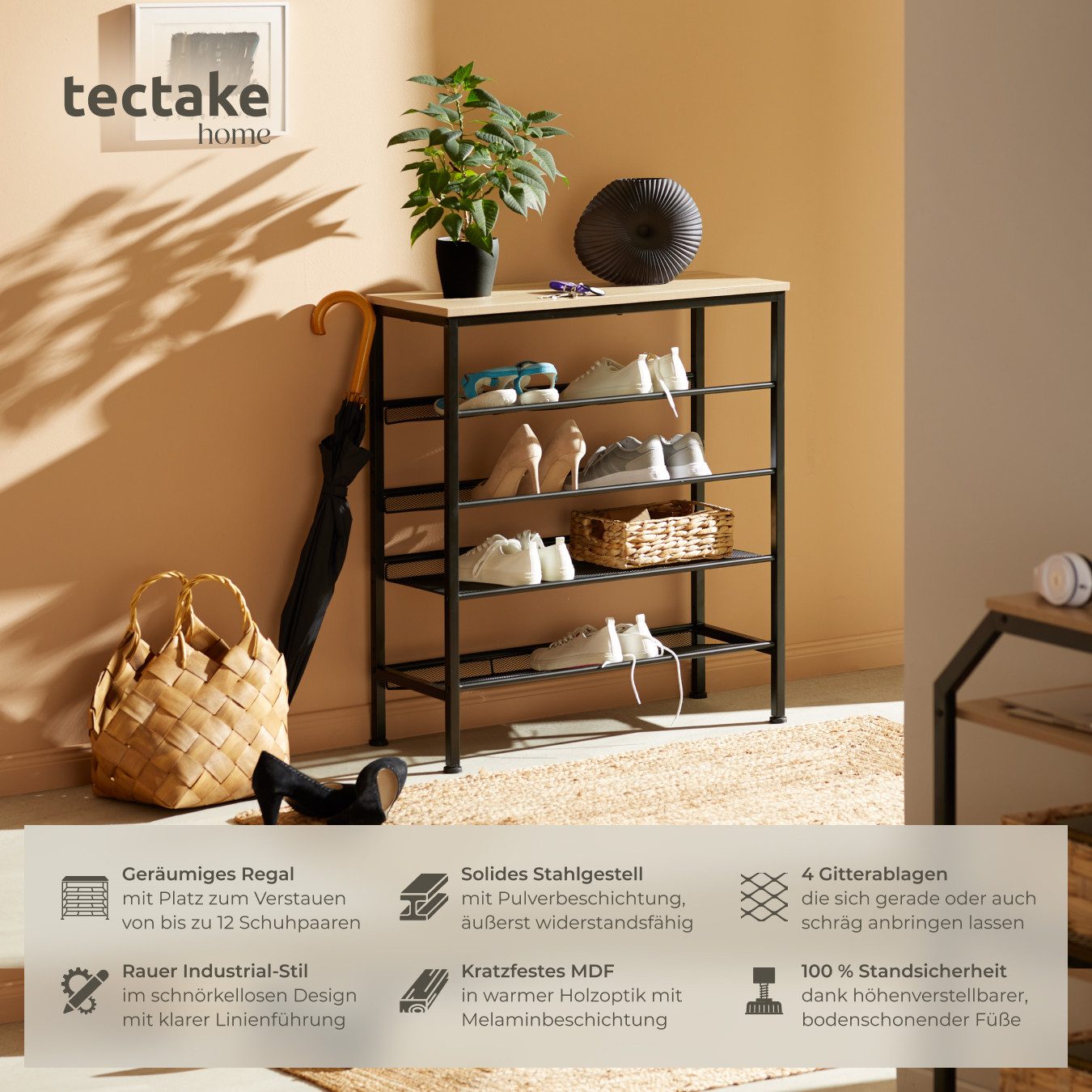 tectake Schuhregal Bournemouth, Set 1-tlg., Industrial günstig online kaufen