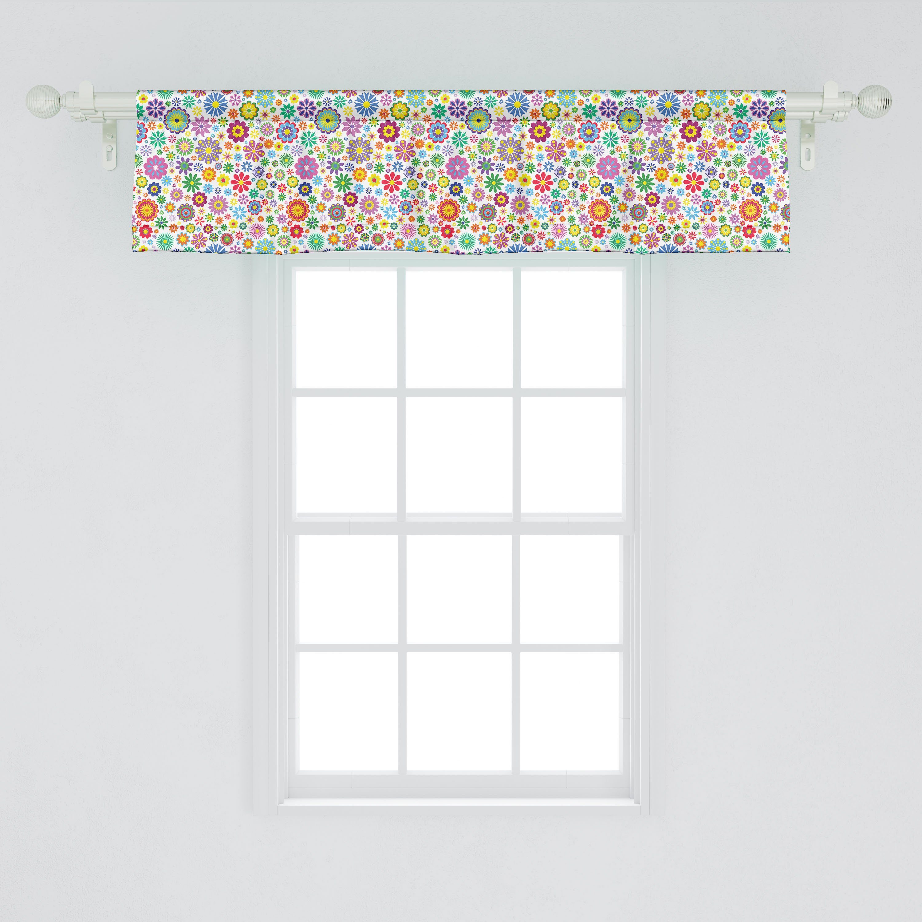 Stangentasche, Hippie Blumen Scheibengardine Dekor Vorhang Abakuhaus, mit für Microfaser, Fröhlich Küche Schlafzimmer Volant