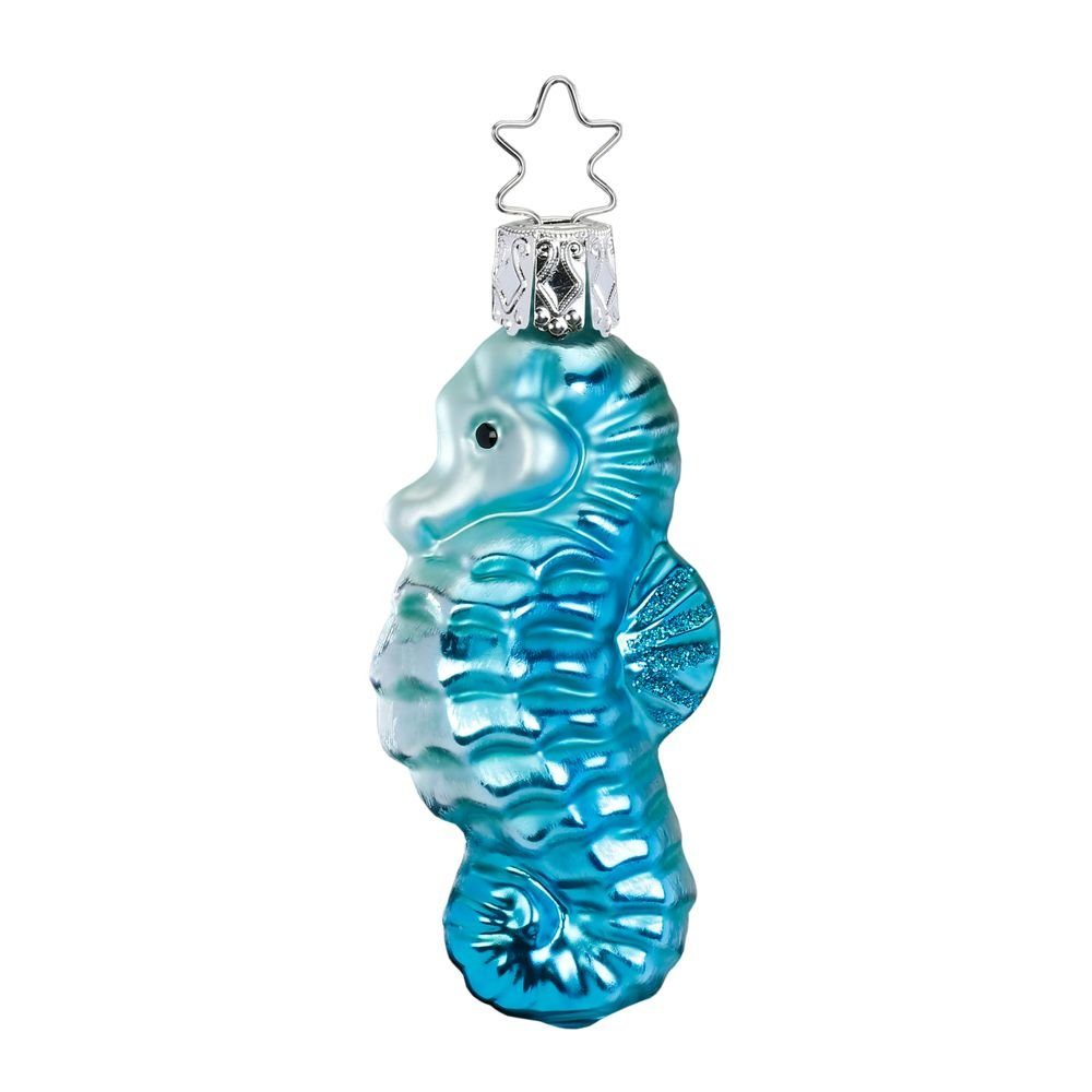 INGE-GLAS® Christbaumschmuck, Christbaumschmuck Glas Seepferdchen 7,5cm blau