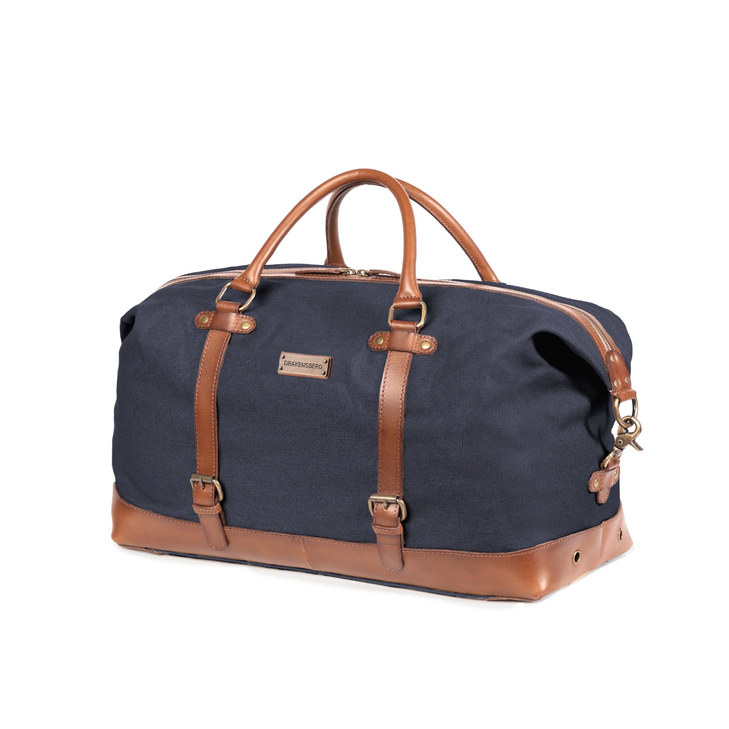 DRAKENSBERG Reisetasche Weekender »Owen« Marine-Blau, Damen, Herren, elegant, wasserabweisendes Canvas, Leder, erweiterbar
