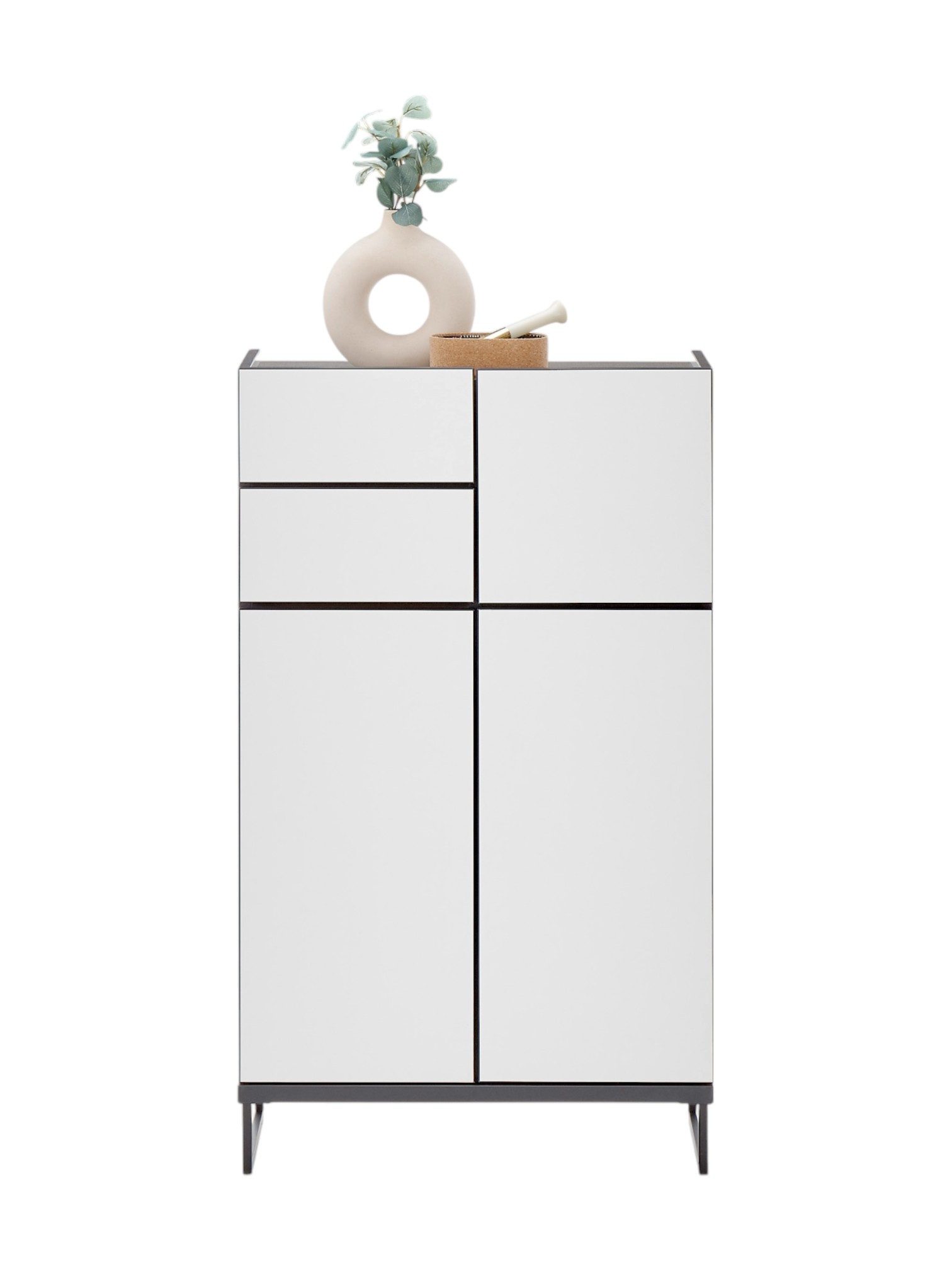 moebel-dich-auf Highboard VENEZIA (Badezimmerschrank, Midischrank), Weiß matt, Absetzung: Schwarz, Breite 60 cm – Bild 4 von 5