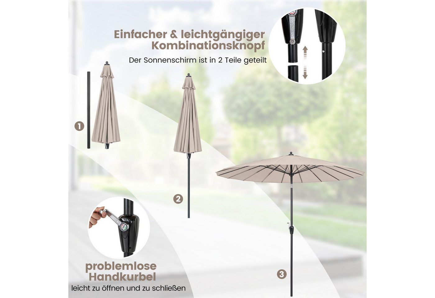 Thumbnail - KOMFOTTEU Sonnenschirm, mit 2,7 m Durchmesser, wasserdichtem Schirmdach