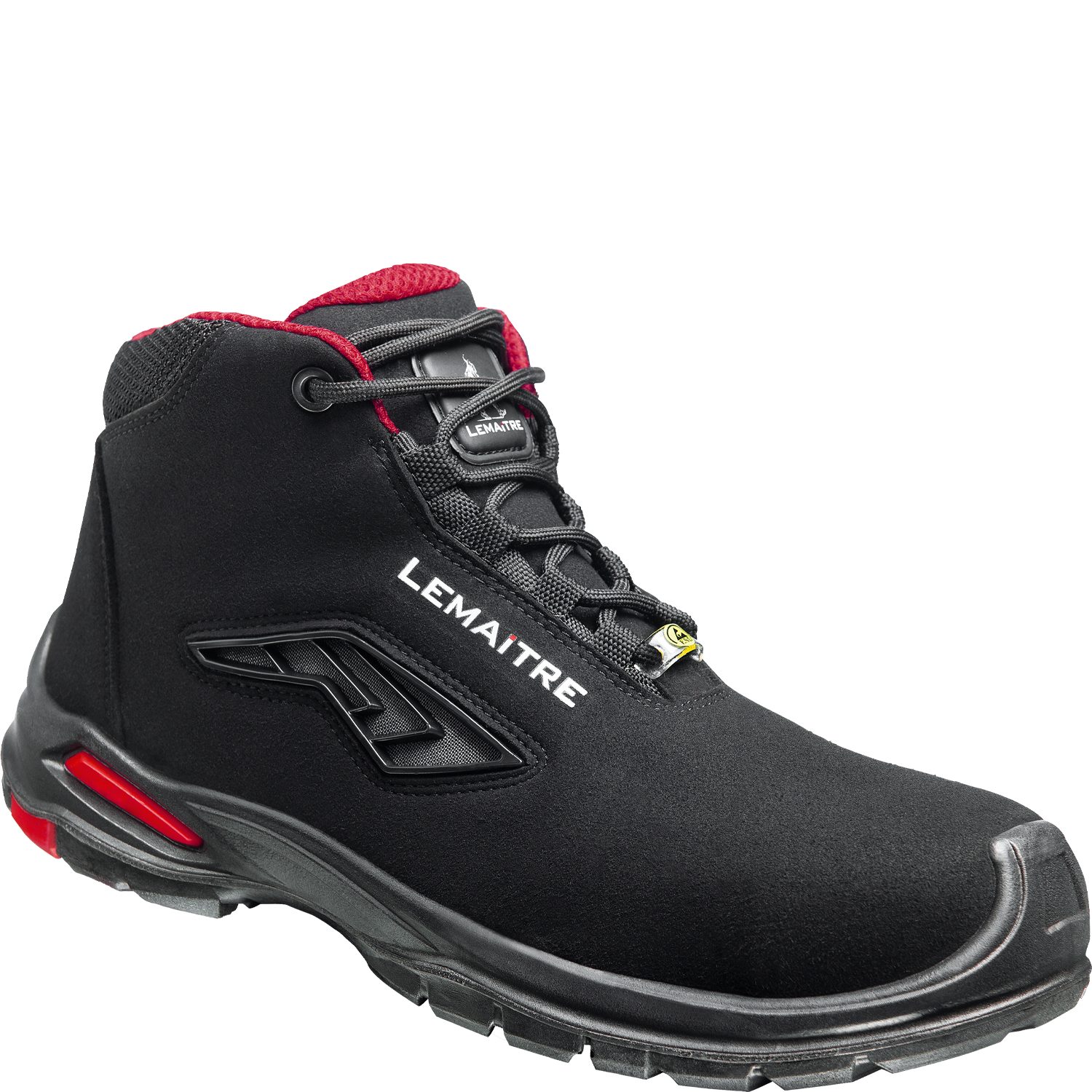 LEMAITRE Riley high S3 ESD XXL schwarz/rot Arbeitsschuh ESD-fähig