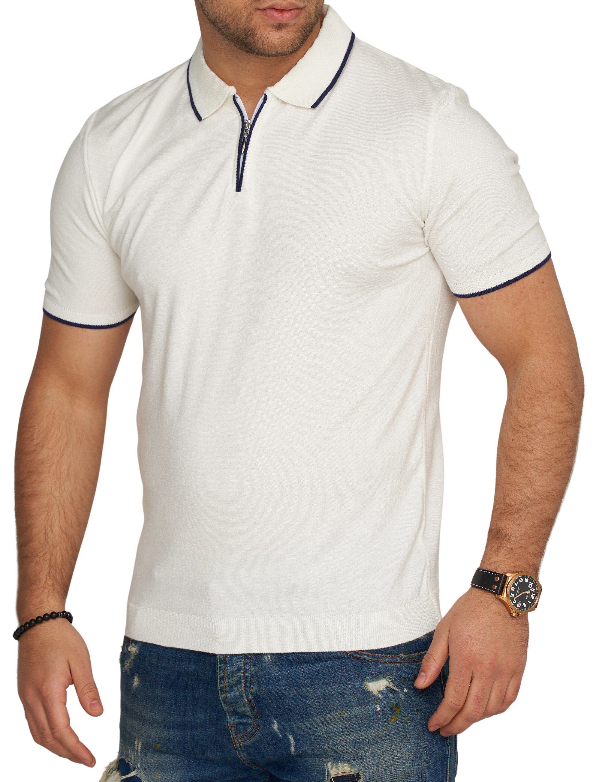 CARISMA Poloshirt CRRONDA Stripe T-Shirt Kurzarm Strick Polo Weiß