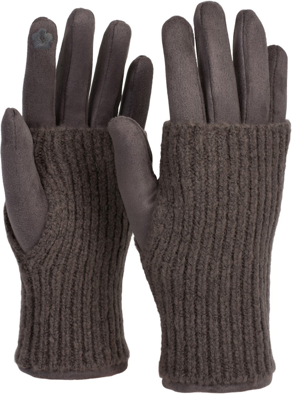 styleBREAKER Strickhandschuhe Touchscreen Stoff Handschuhe mit abnehmbarer Strick Manschette