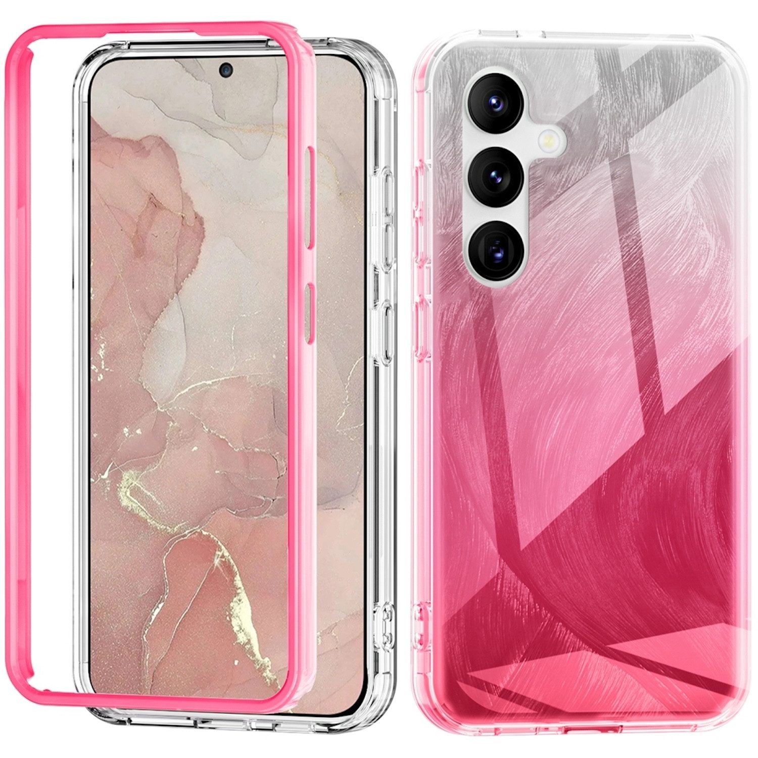 Wigento Handyhülle Für Samsung Galaxy S24 Plus Feder Design Bumper TPU Schutz Hülle Rosa
