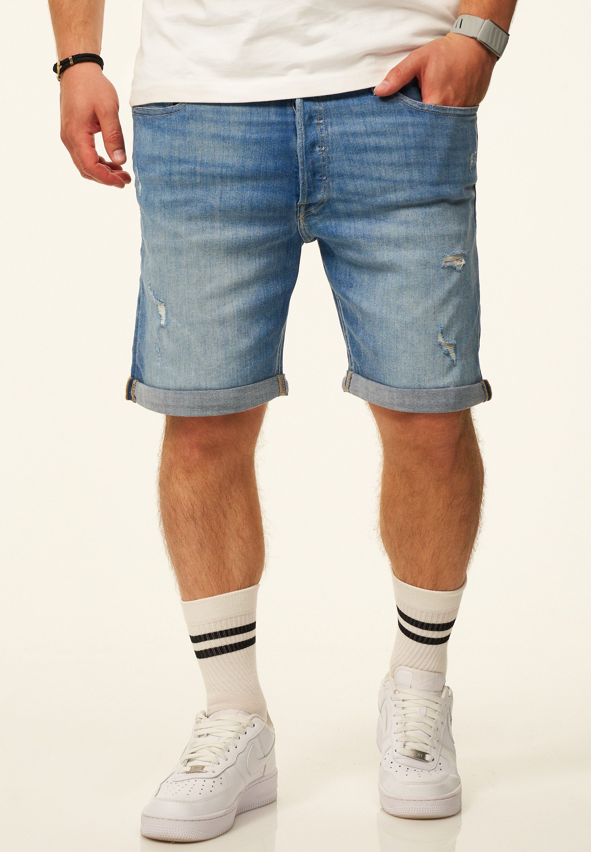 Jack & Jones Jeansshorts RICK Kurze Hose Original Denim mit Stretch Kurze Jeanshose im Destroyed Look & Regular-Fit für Herren