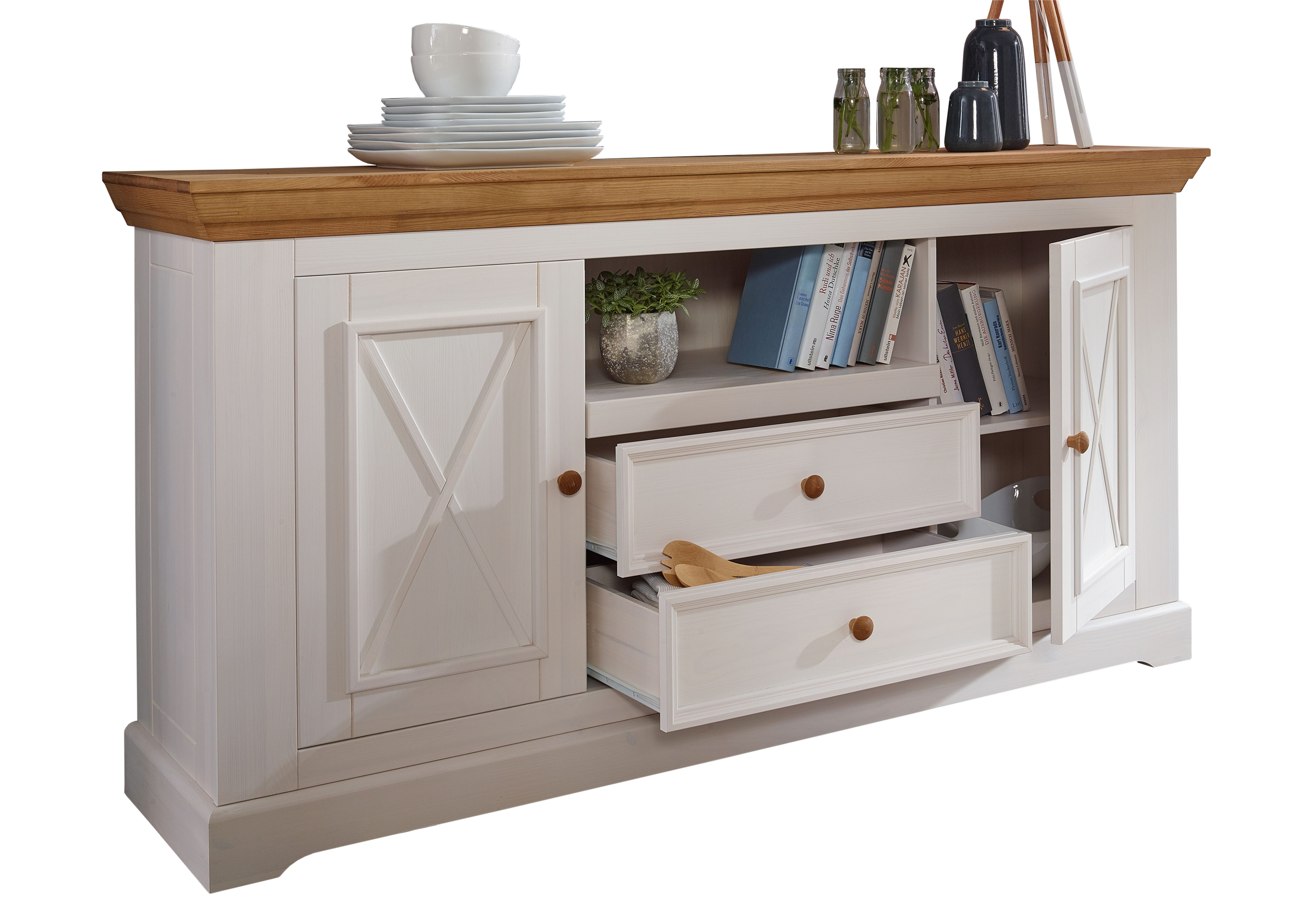 Woodroom Sideboard Oslo, B/H/T: 169/88/42cm, Kiefer weiß gewachst