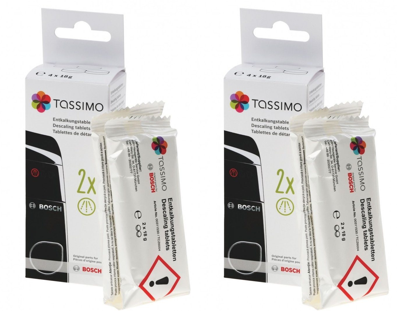 BOSCH 2er Pack TCZ6004 Entkalkungstabletten für alle Tassimo Kaffeautomaten Entkalkungstabletten