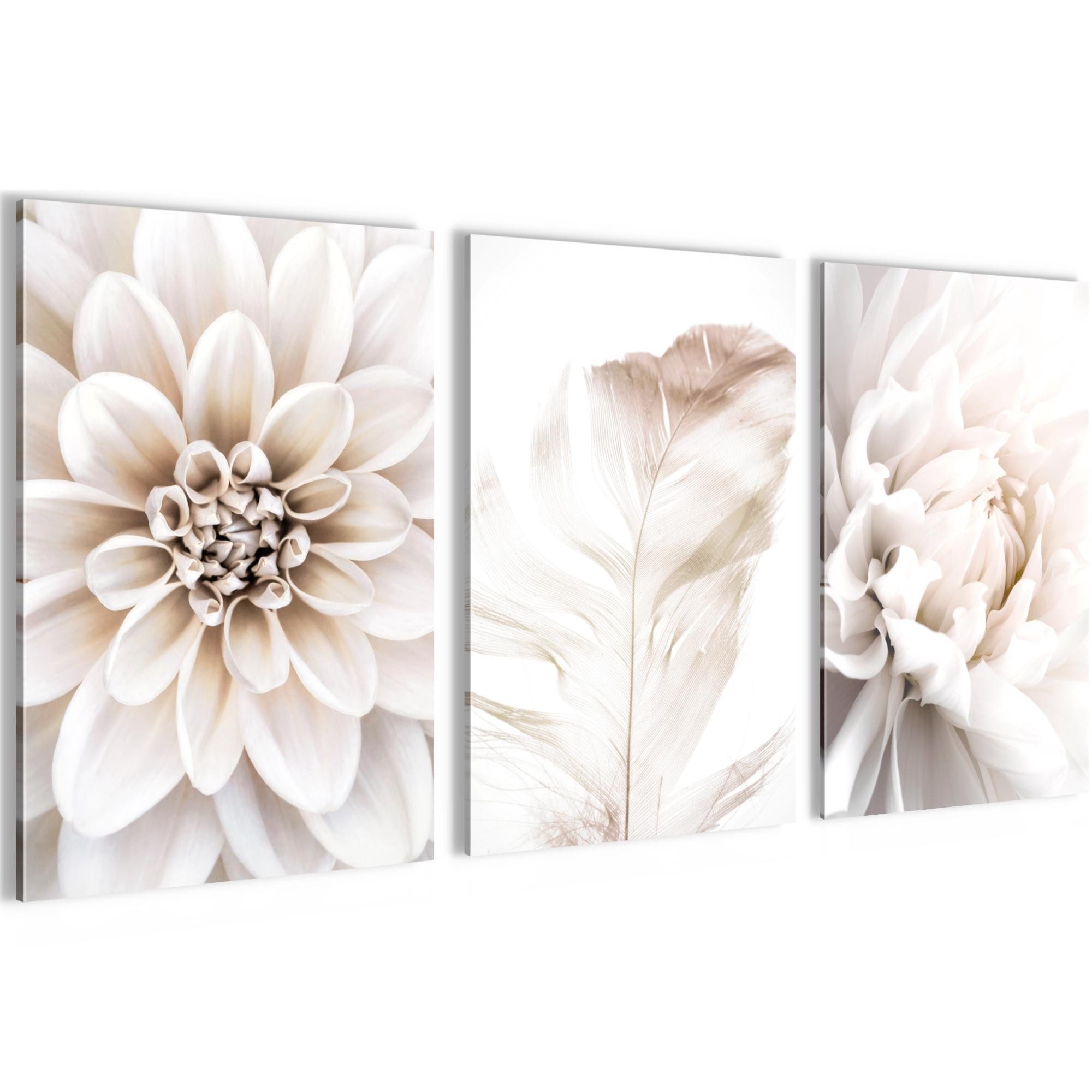 Novart Wandbild Bilder Blumen Vintage AUFHÄNGFERTIG für Flur Deko Grau Rosa N0335, 40 x 60 cm - 3 Bilder