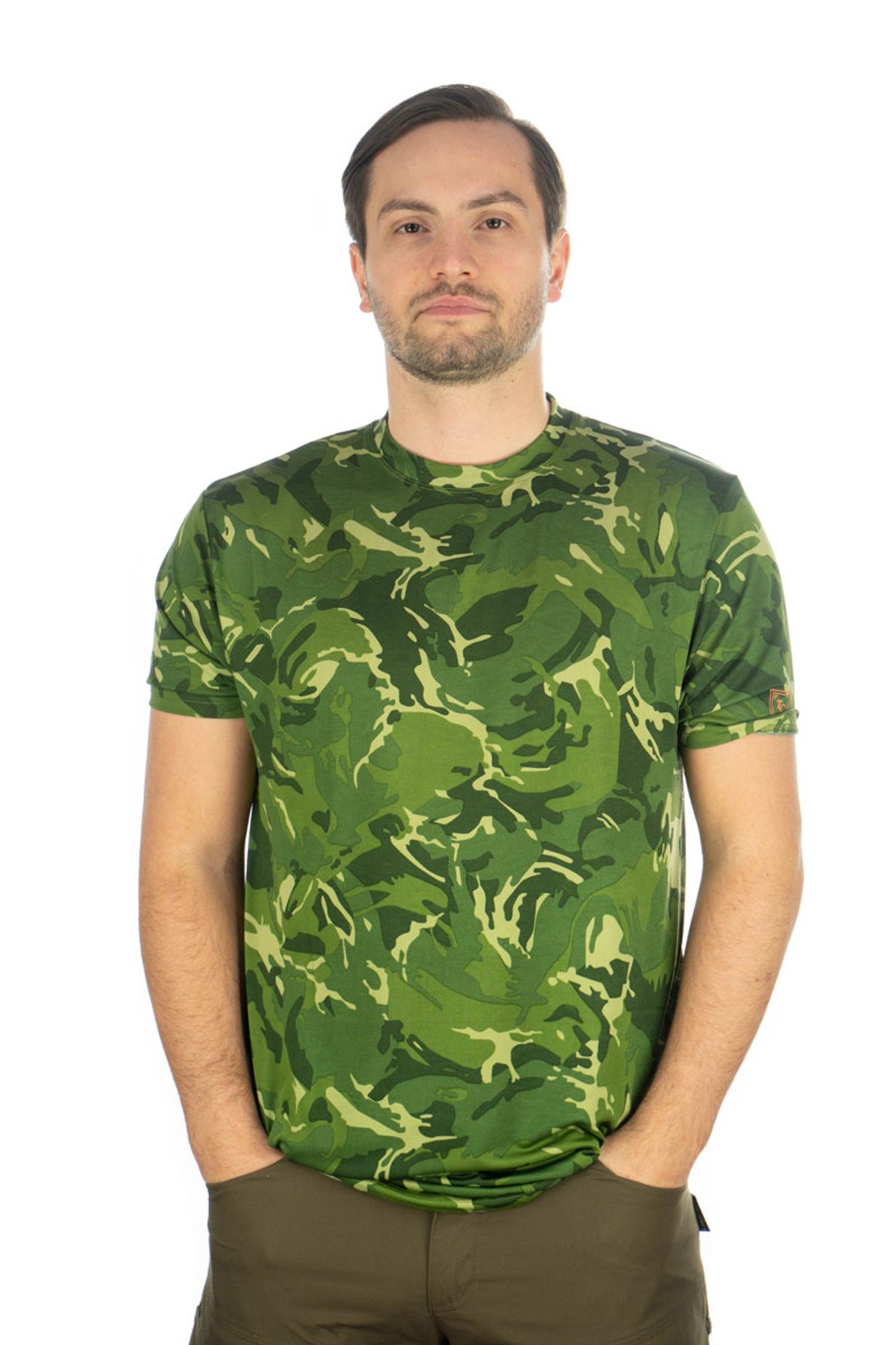 Tom Collins T-Shirt Okewa Kurzarmshirt mit Allover-Camouflage-Druck dunkelgrün