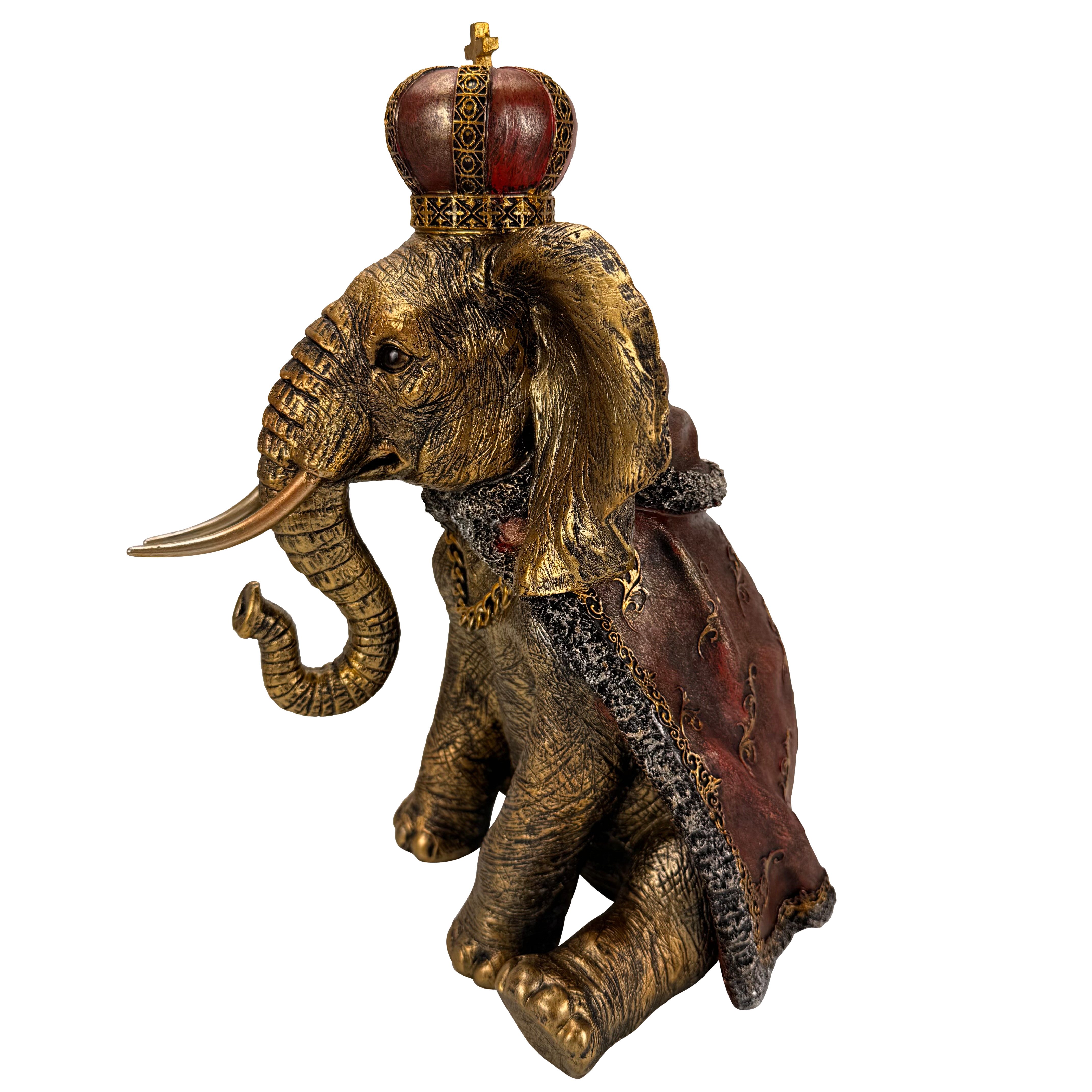 Online-Fuchs Dekofigur Elefant im königlichen Design mit Krone - Dekoration Afrika (37,5 cm groß, auch als Gartenfigur im Außenbereich geeigent), detailreiche V – Bild 5 von 5