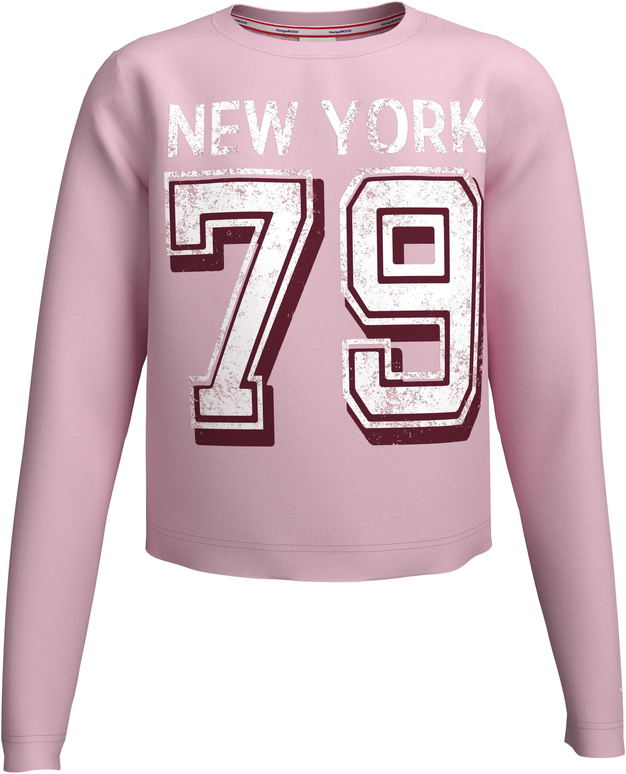KangaROOS Langarmshirt Cropped Shirt mit Zahlenprint Sportiver Frontprint – Bild 2 von 5