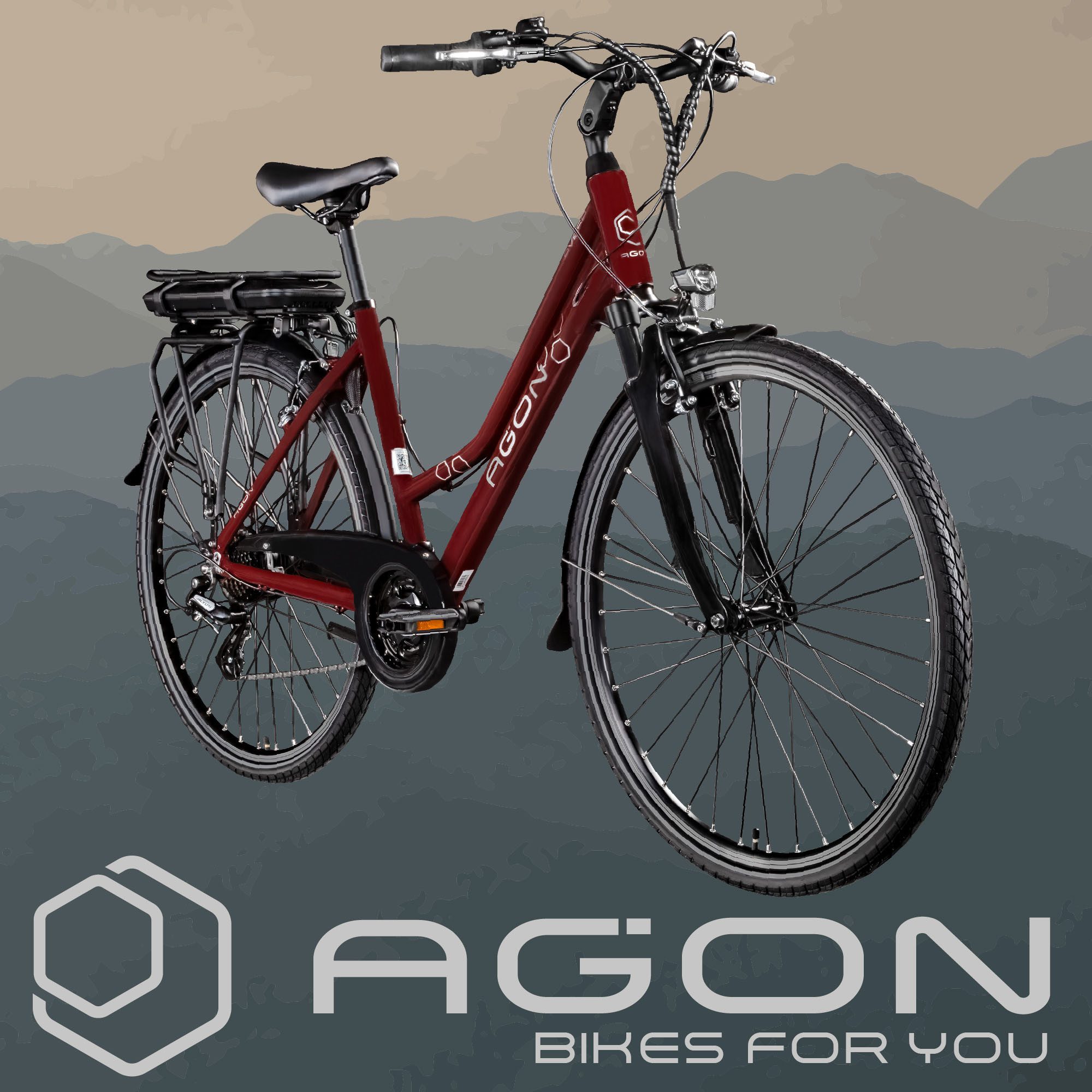 AGON E-Bike Trekking Bike Avesa, 21-speed, derailleur gears, rear motor, 374 Wh, pedelec, electric bicycle for women and men