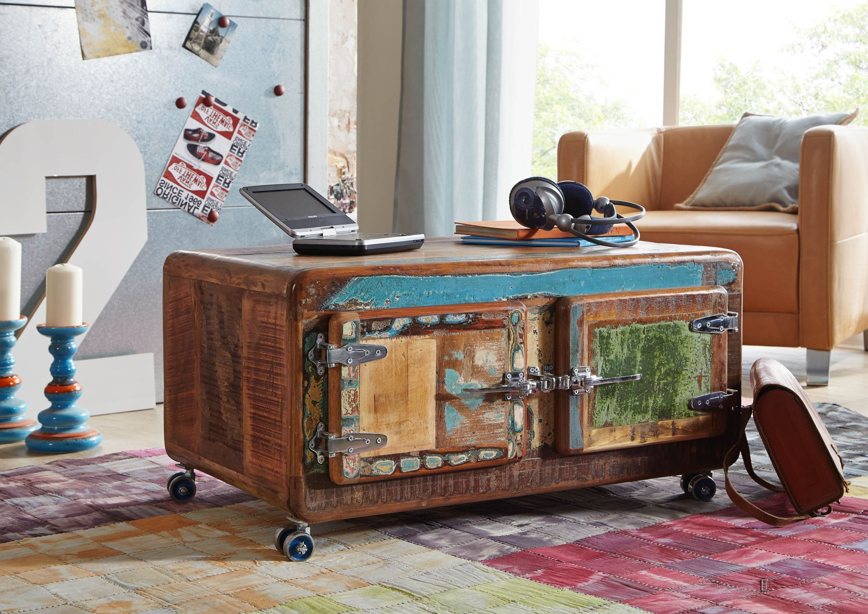 Massivmoebel24 Couchtisch Couchtisch Altholz 90x60x40 mehrfarbig lackiert F günstig online kaufen