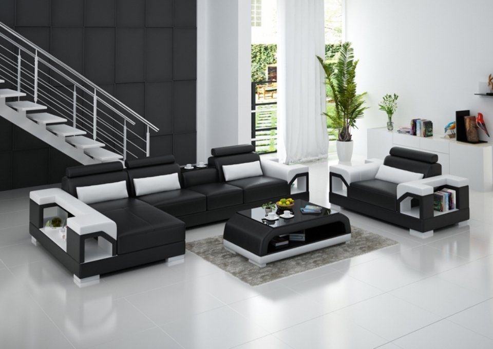 Ledersofa Design Ecksofa, Wohnlandschaft JVmoebel Modern Sessel Ecksofa Couch Garnitur