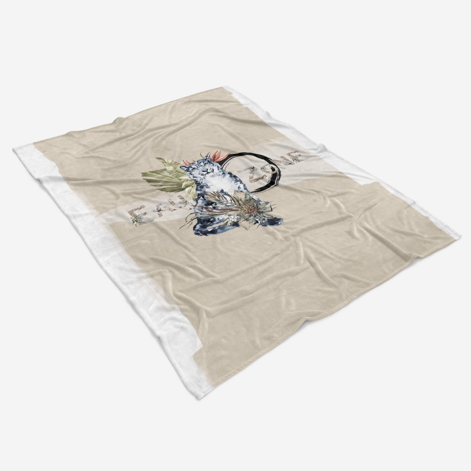 (1-St), Saunatuch Handtücher Sinus Strandhandtuch Schneeleopard Handtuch Baumwolle-Polyester-Mix Art Kunstvoll, Handtuch Kuscheldecke