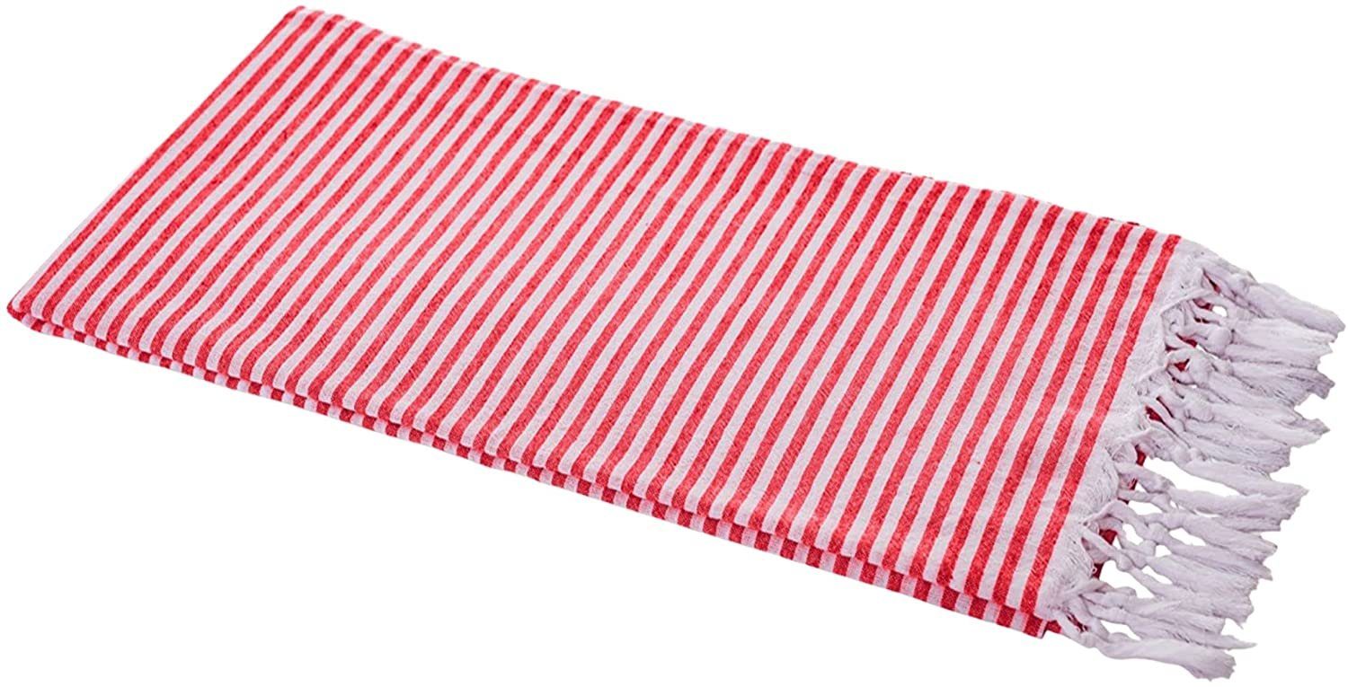 Strandtuch, rot leichtes Baumwolle Fouta Packmaß Hamam sehr x kleines für Hamamtuch extrem Handtuch 90 180 Handtuch Backpacker cm leichtes Carenesse Streifen (1-St), Pestemal