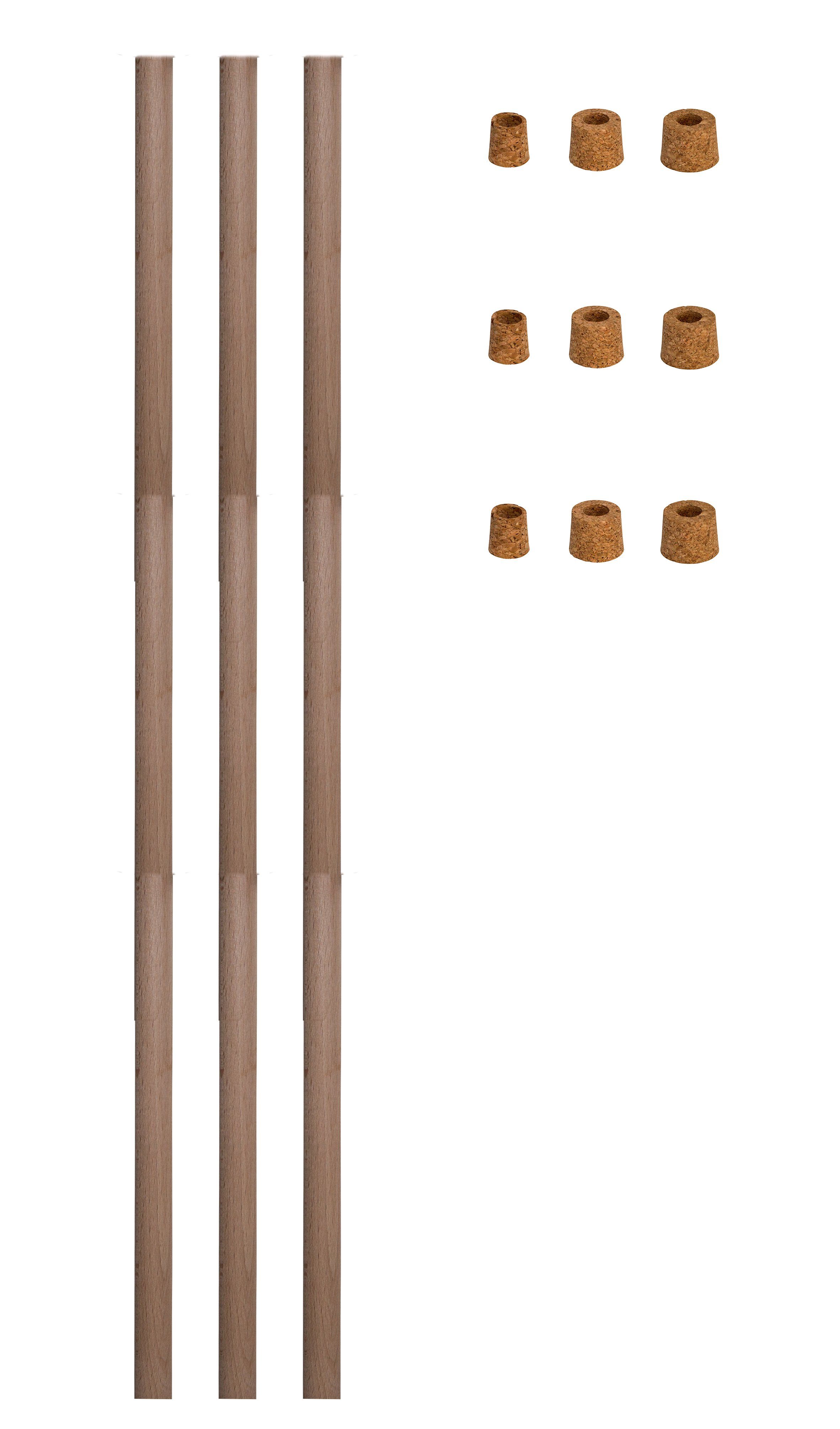 Lauschaer Glas Gartenstecker Rosenkugelstab Gartenkugelstab mit Korkaufsatz, für Rosenkugeln naturbelassenes Holz
