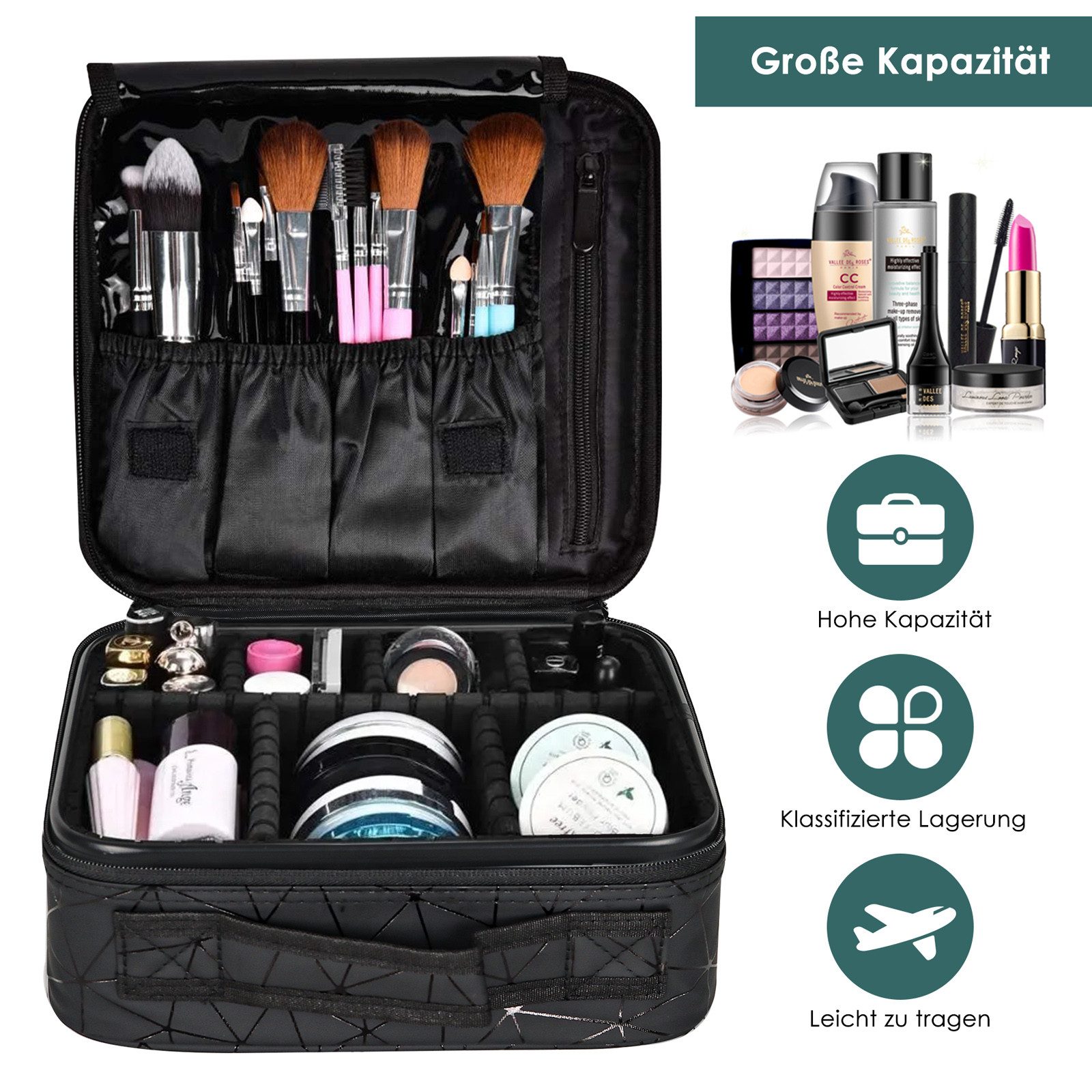 CALIYO Kosmetiktasche Portable Reise Make Up Tasche, Professionelle MakeUp Organizer Tasche, Schmink Aufbewahrung Kosmetische Wasserdicht mit Einstellbaren Teil – Bild 3 von 5
