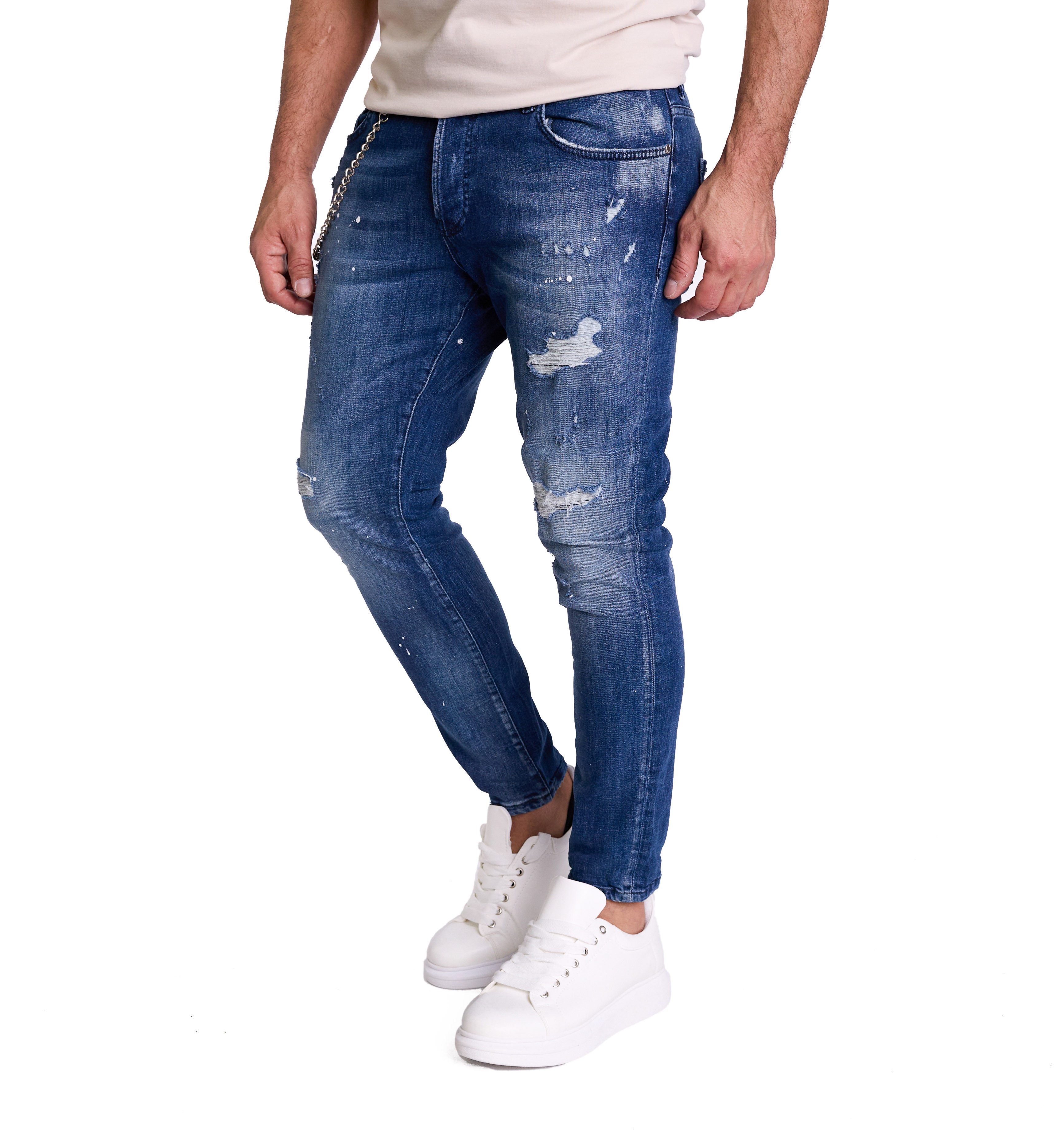 Denim Distriqt Skinny-fit-Jeans Destroyed Herren Jeans Skinny Fit Blau 1675 günstig online kaufen