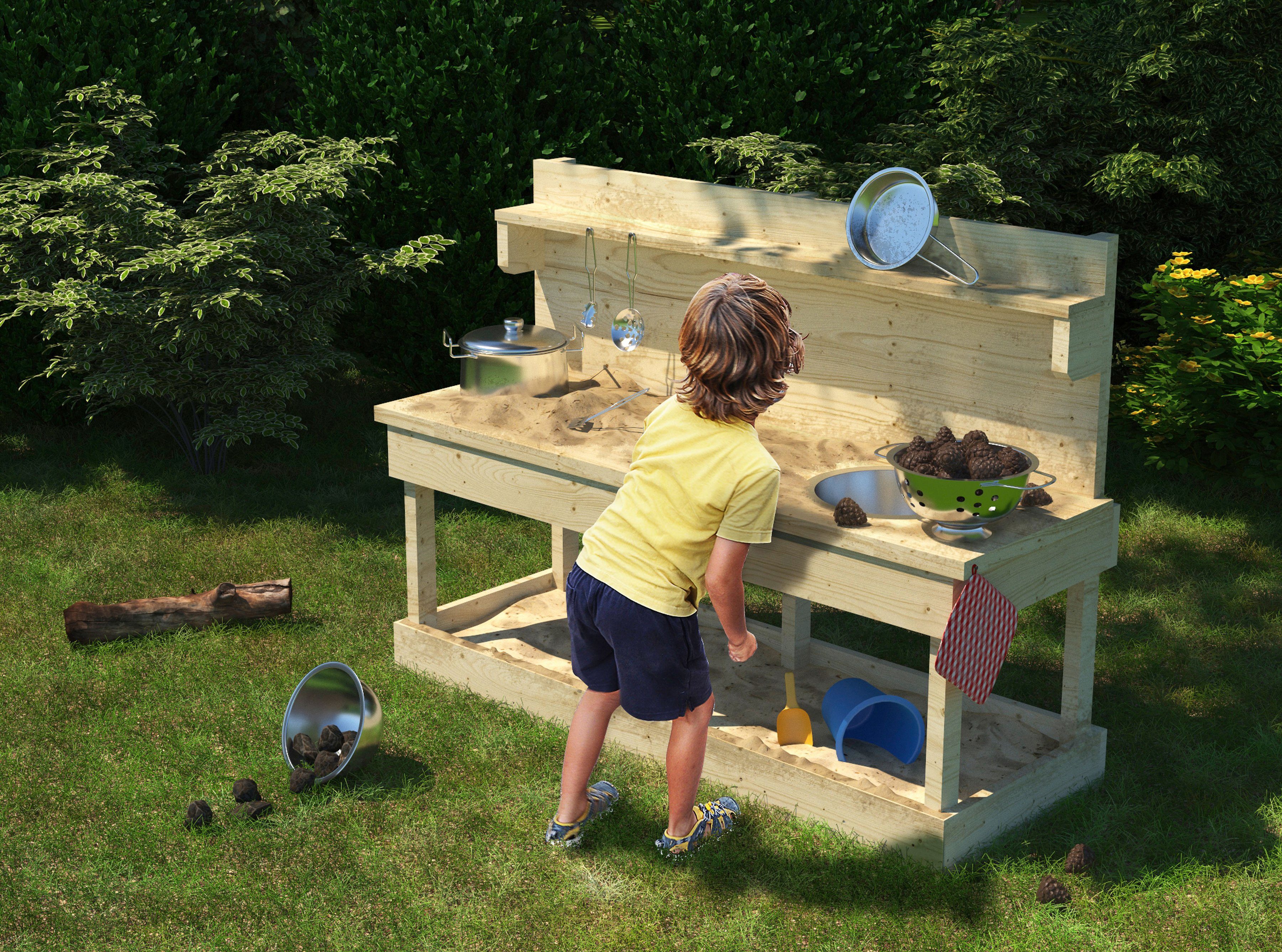 KONIFERA Outdoor-Spielküche Joni Edelstahl, Holz, BxT: günstig online kaufen