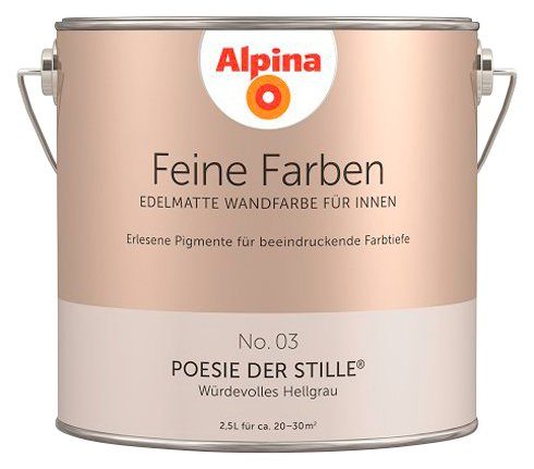 Alpina Wand- und Deckenfarbe Feine Farben No. 03 Poesie der Stille®, Würdevolles Hellgrau, edelmatt, 2,5 Liter Poesie der Stille No. 03