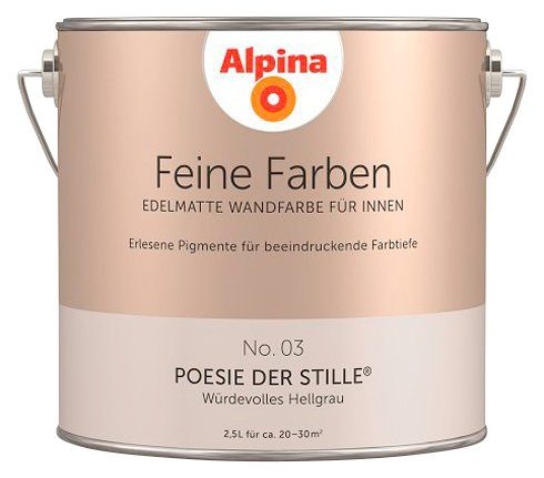 Alpina Wand- und Deckenfarbe Feine Farben No. 03 Poesie der Stille®, Würdevolles Hellgrau, edelmatt, 2,5 Liter