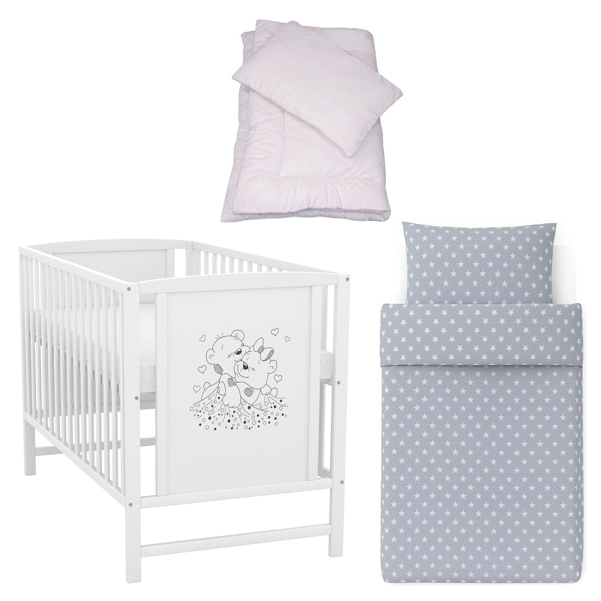 Baby-Delux Komplettbett Babybett Mia Komplettset, 7-tlg., Kinderbett 60x120 cm weiß, Bettset verschiedene Designs