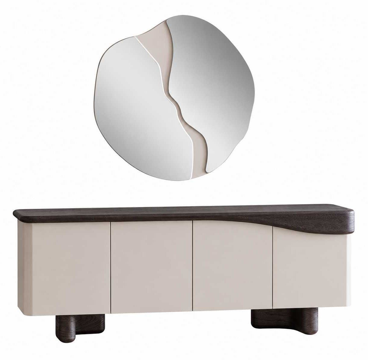 Xlmoebel Buffetaufsatz Beiger Buffetschrank mit Spiegel – Stilvolles Sideboard für Ihr, (2-St), Made in Europa