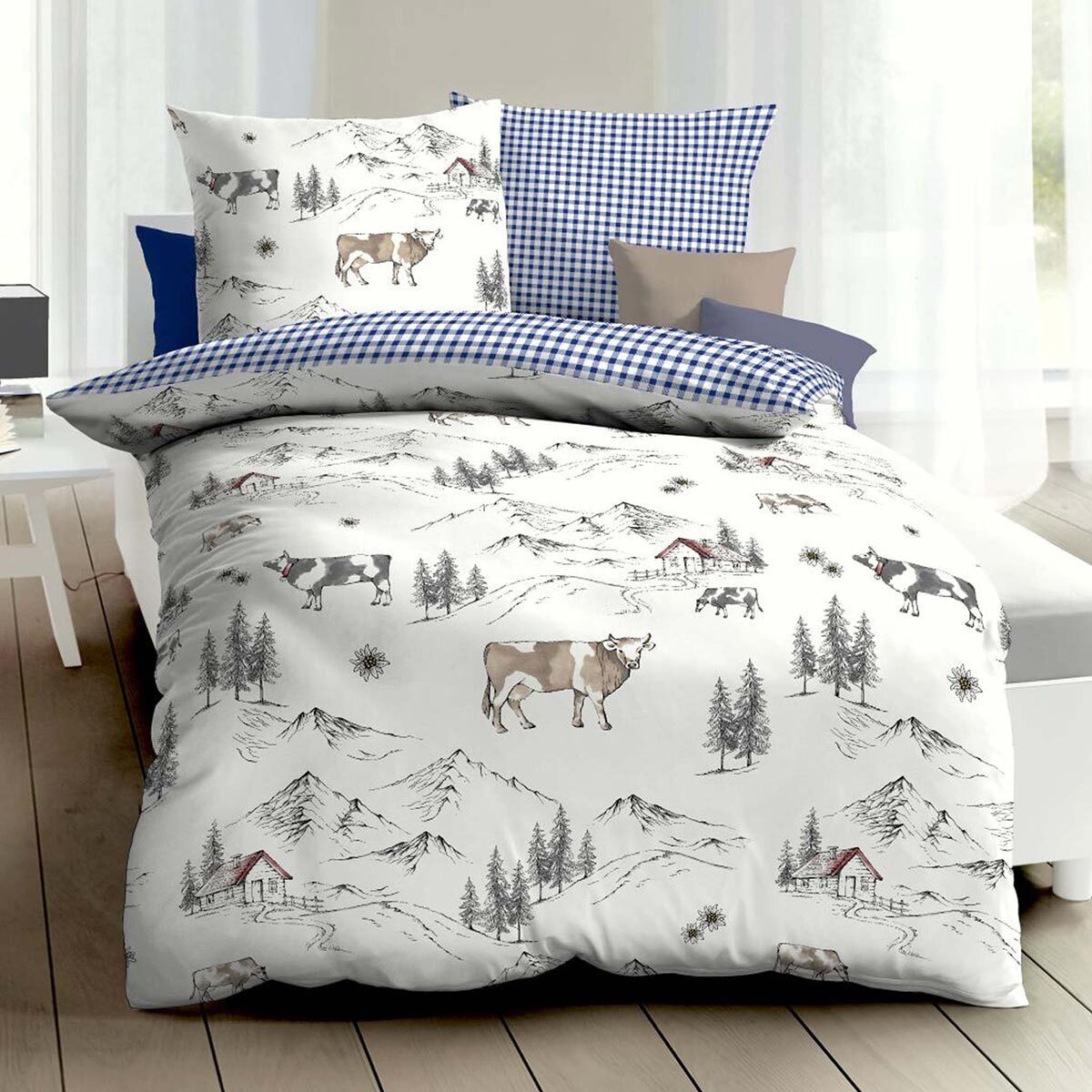 TRAUMSCHLAF Bettwäsche Allgäu, Biber, 2 teilig, Winterbettwäsche mit Landschaftsmotiv, Besonders