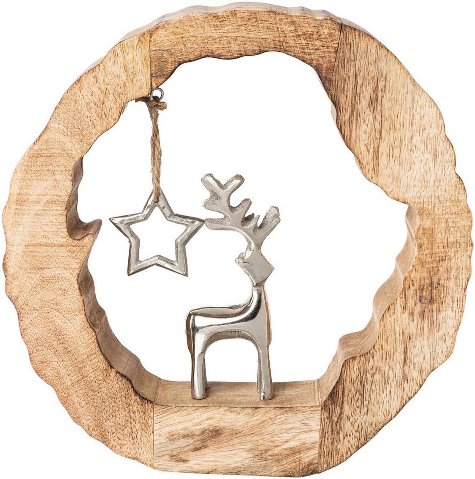 Creativ deco Weihnachtsfigur Holzstamm mit Hirsch und Stern, Weihnachtsdeko,  Höhe ca. 28 cm