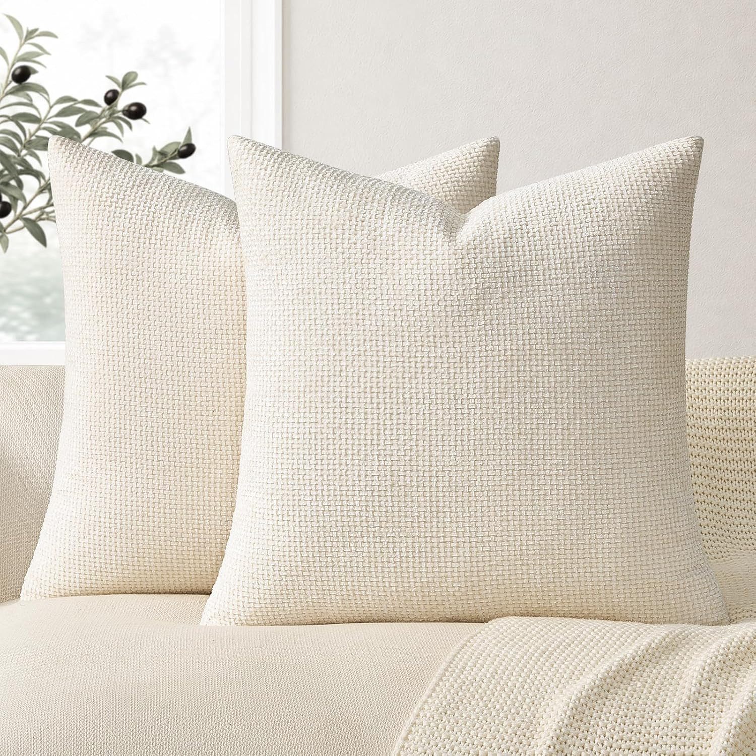 Topfinel Kissenbezug 40x40 Chenille reißverschluss herbst weihnachten dekokissenbezug sofa, (2 Stück), kissenbezüge 50x50 Cream bettwäsche kopfkissenbezüge pflegeleicht