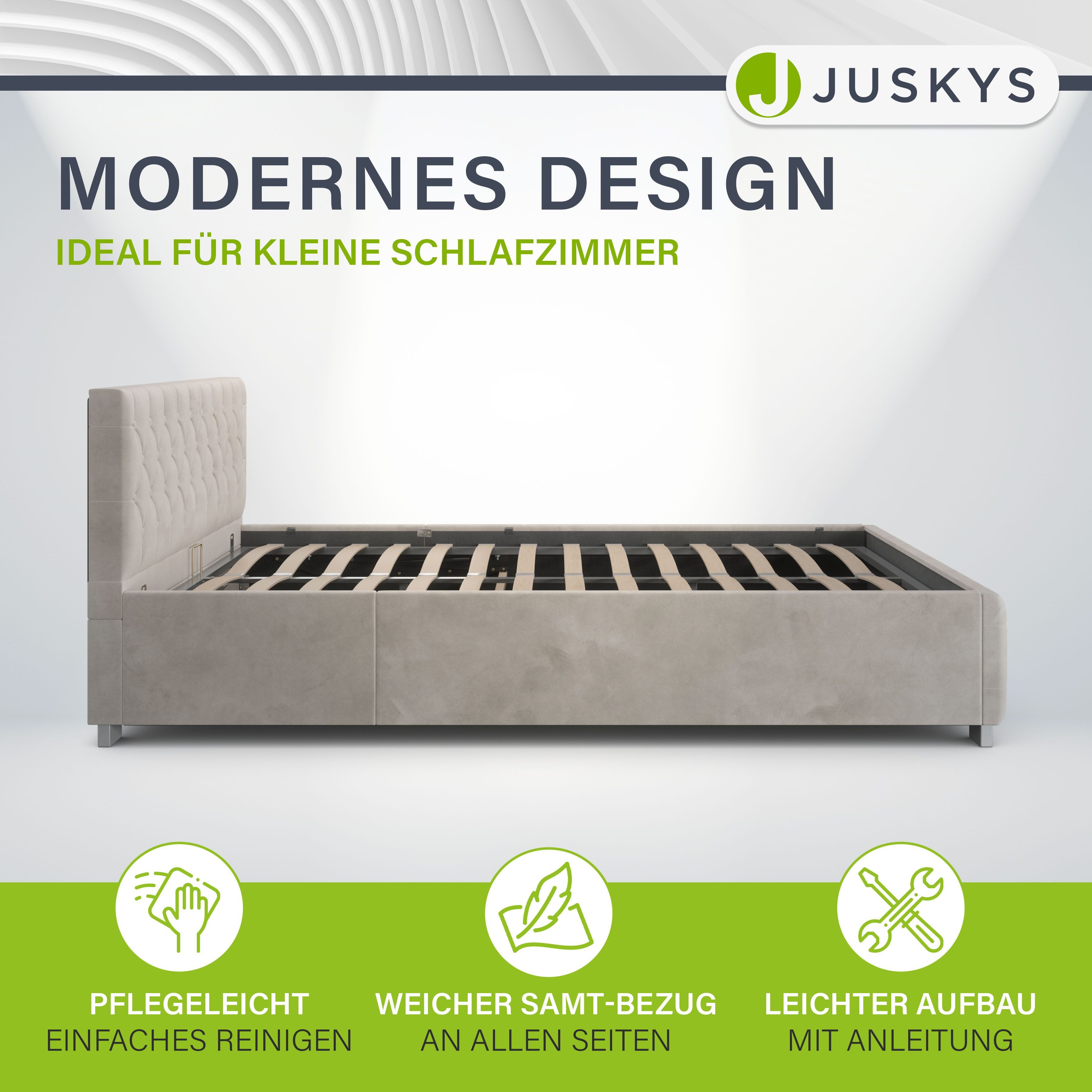 Juskys Polsterbett Nizza, Stauraum, LED Licht, Chesterfield Steppung, Samtb günstig online kaufen