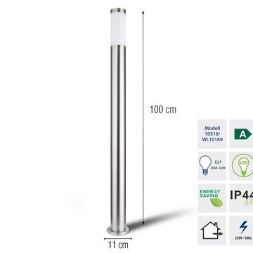 Grafner Gartenleuchte Edelstahl Wegleuchte WL10189 Gartenlampe 100 cm, ohne Leuchtmittel, Sockel Ø - 11 cm, Wegleuchte, für LED geeignet