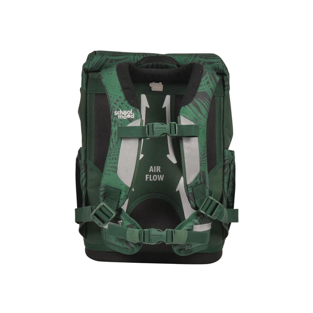 SCHOOL-MOOD® Schulranzen Rebel Air+ Daniel Dinosaurier (Set, 8-tlg., inkl. Turnbeutel, Etui, Schlamperrolle, Brustbeutel, Brotdose, Patchy-Set (3-tlg), Grün, leichter Ranzen für Grundschule