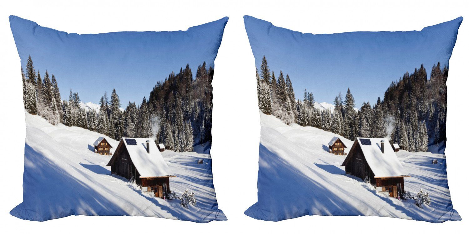Digitaldruck, Doppelseitiger Cabins Accent Bergen in Kissenbezüge (2 Abakuhaus Stück), Modern den Log Winter