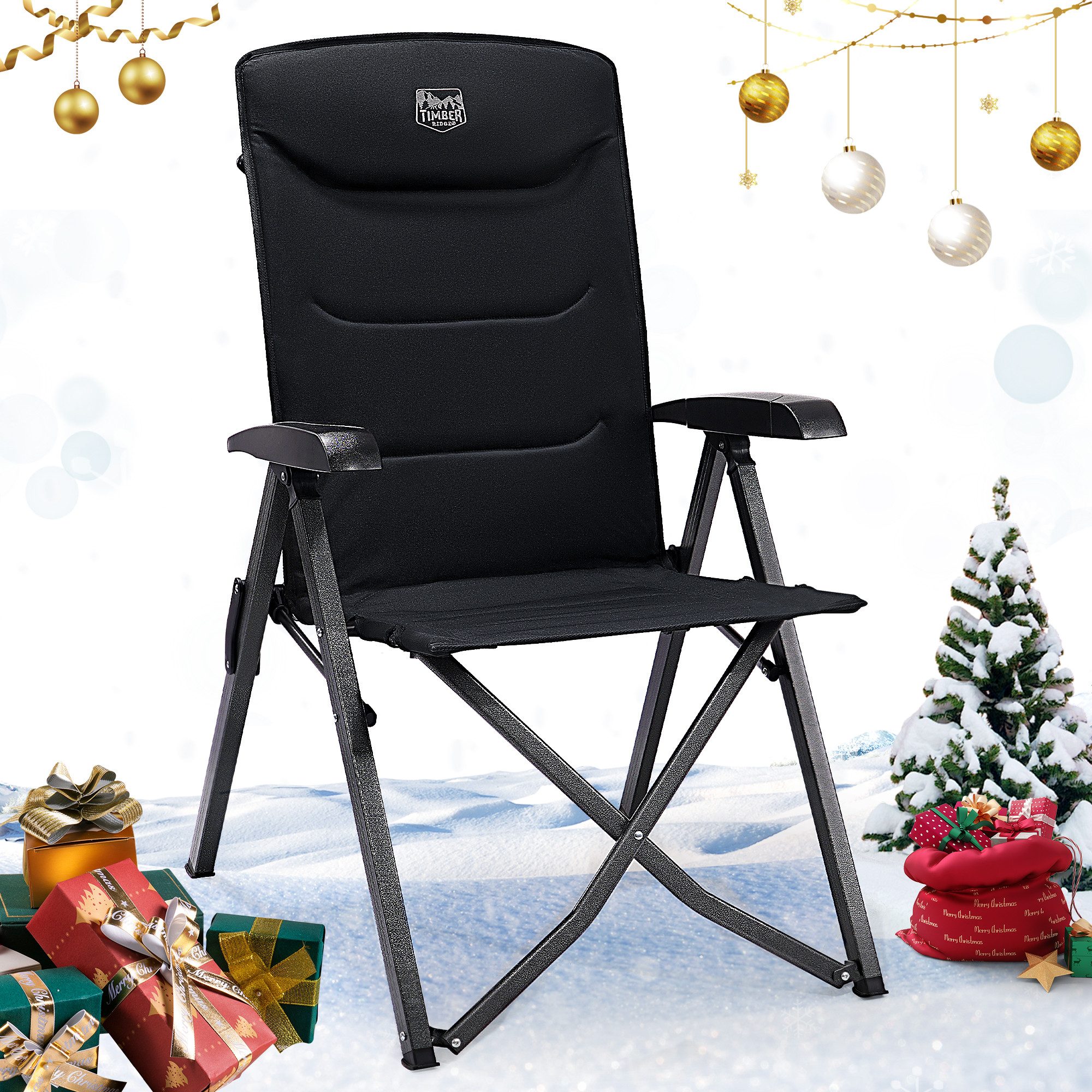 TIMBER RIDGE Campingstuhl Klappstuhl, faltbarer Stuhl mit hoher Lehne und Packmaß (1 St), mit 4-fach verstellbarer Rückenlehne und hochbelastbarem Gestell