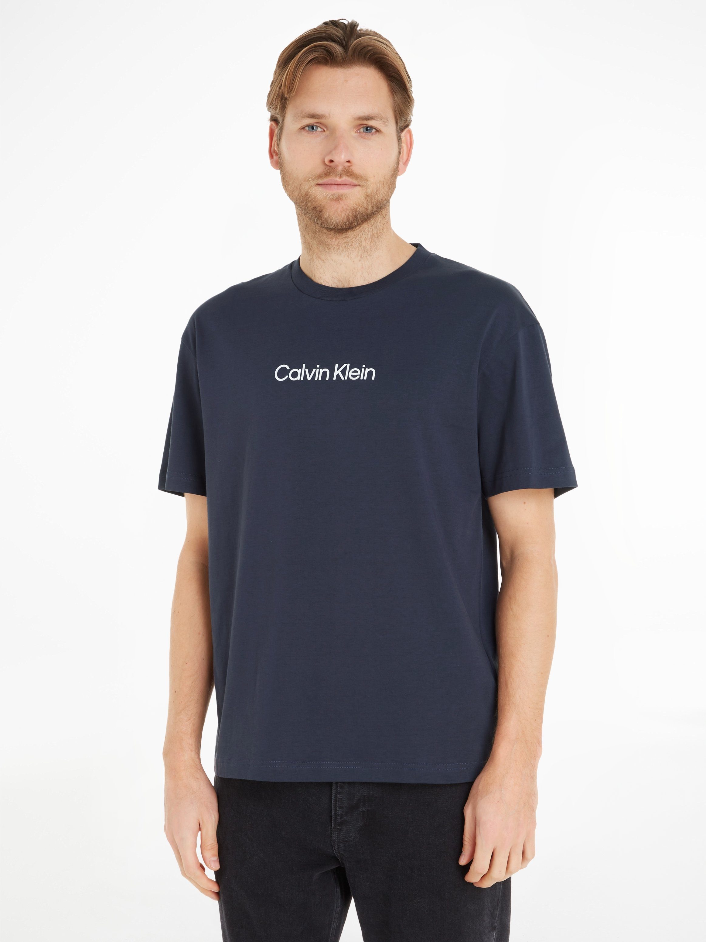 Calvin Klein T-Shirt Night aufgedrucktem HERO mit Markenlabel T-SHIRT LOGO COMFORT Sky