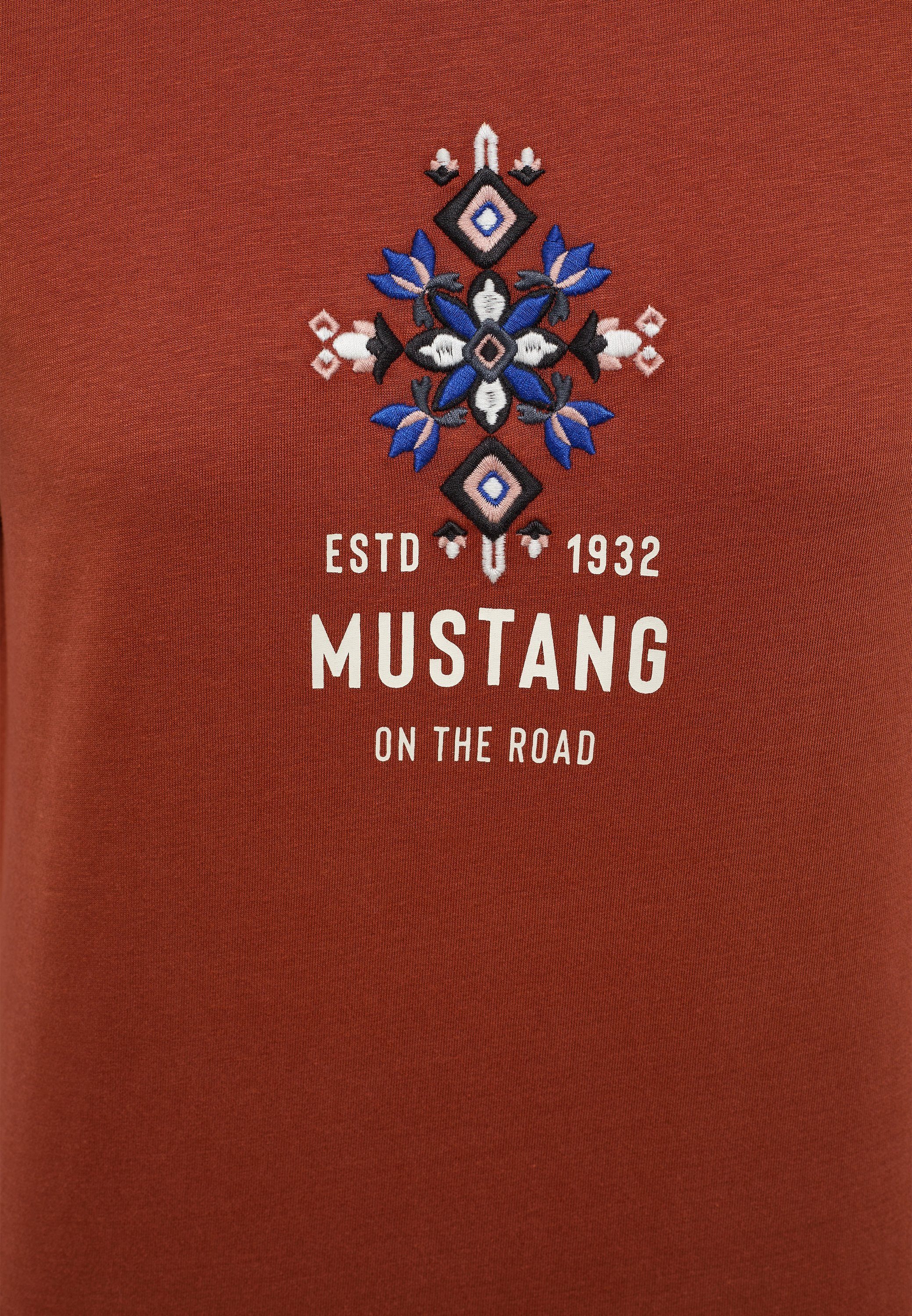 Mustang T-Shirt Print-Shirt MUSTANG Kurzarmshirt kaminrot