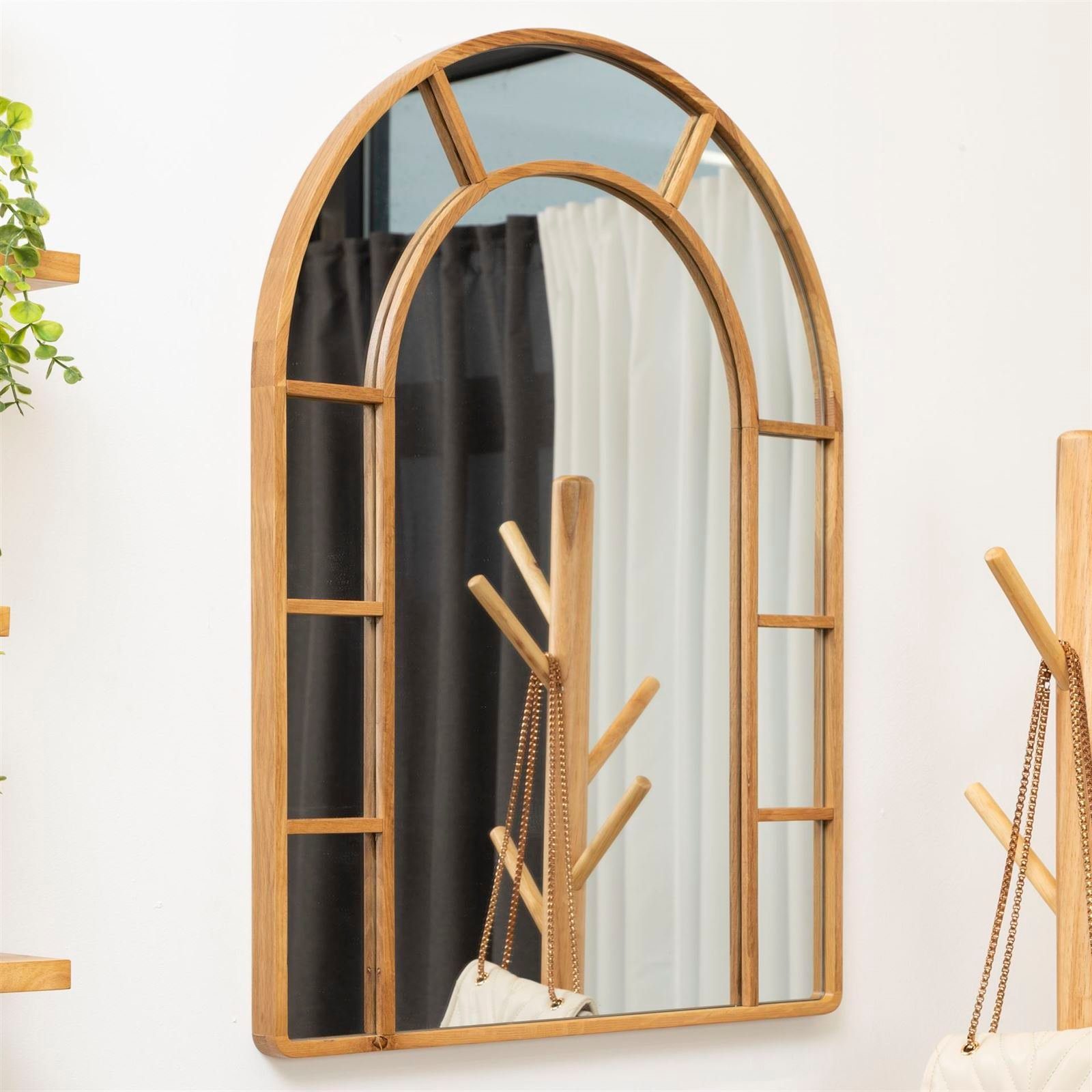 mit 60x80 Spiegel Terra Flurspiegel Eiche Fenster Landa (braun), Home cm, Bogenform Badezimmerspiegel Wandspiegel