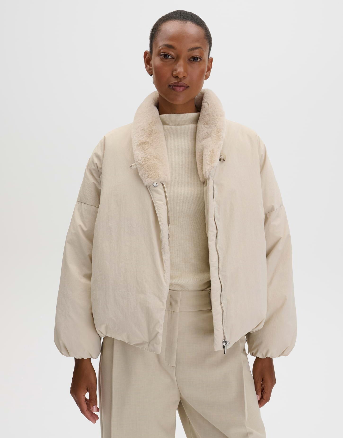 someday Winterjacke Valou mit Kunstfellkragen Loose Fit mit V-Ausschnitt und glattem Griff