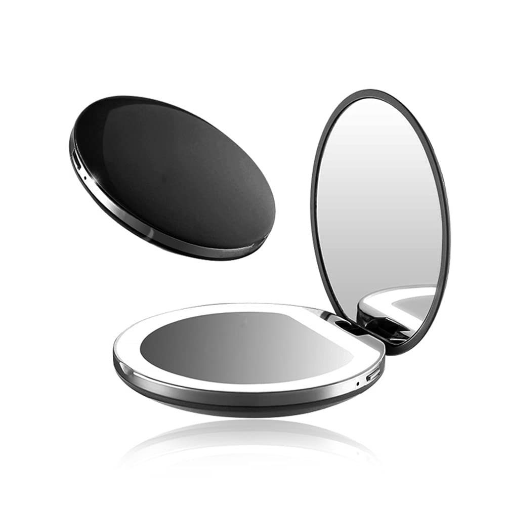 Leway Kosmetikspiegel 1X / 3X Vergrößerung beleuchteter Kosmetikspiegel  Mini Round tragbare LED-Kosmetikspiegel USB Aufladbarer  Taschen-Kosmetikspiegel